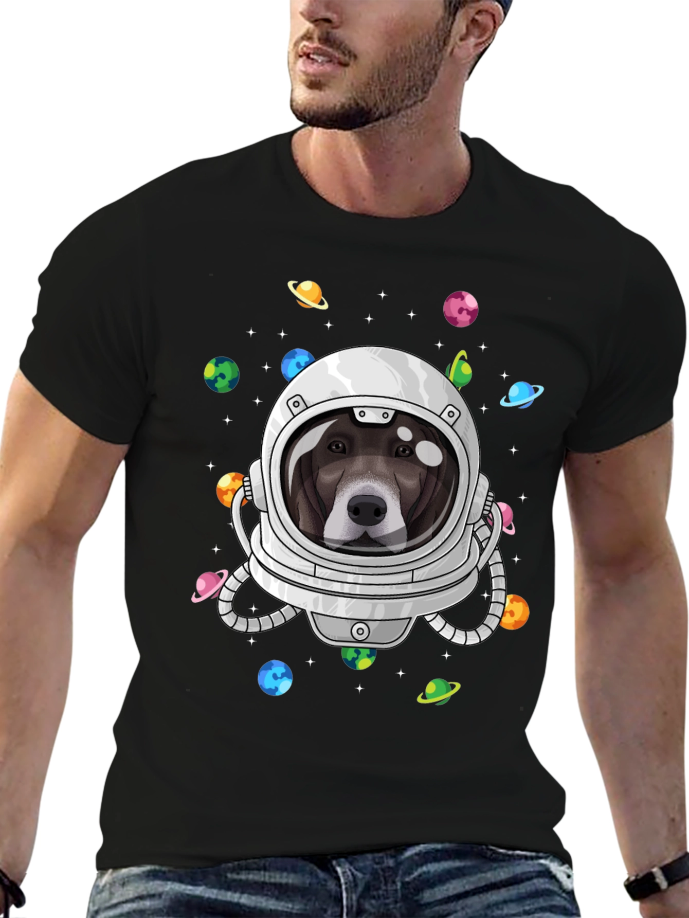 Dog Astronaut Black T-Shirt