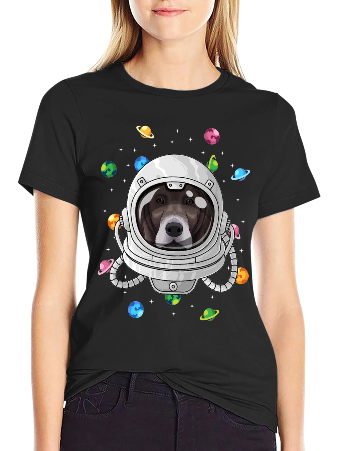 Dog Astronaut Black T-Shirt