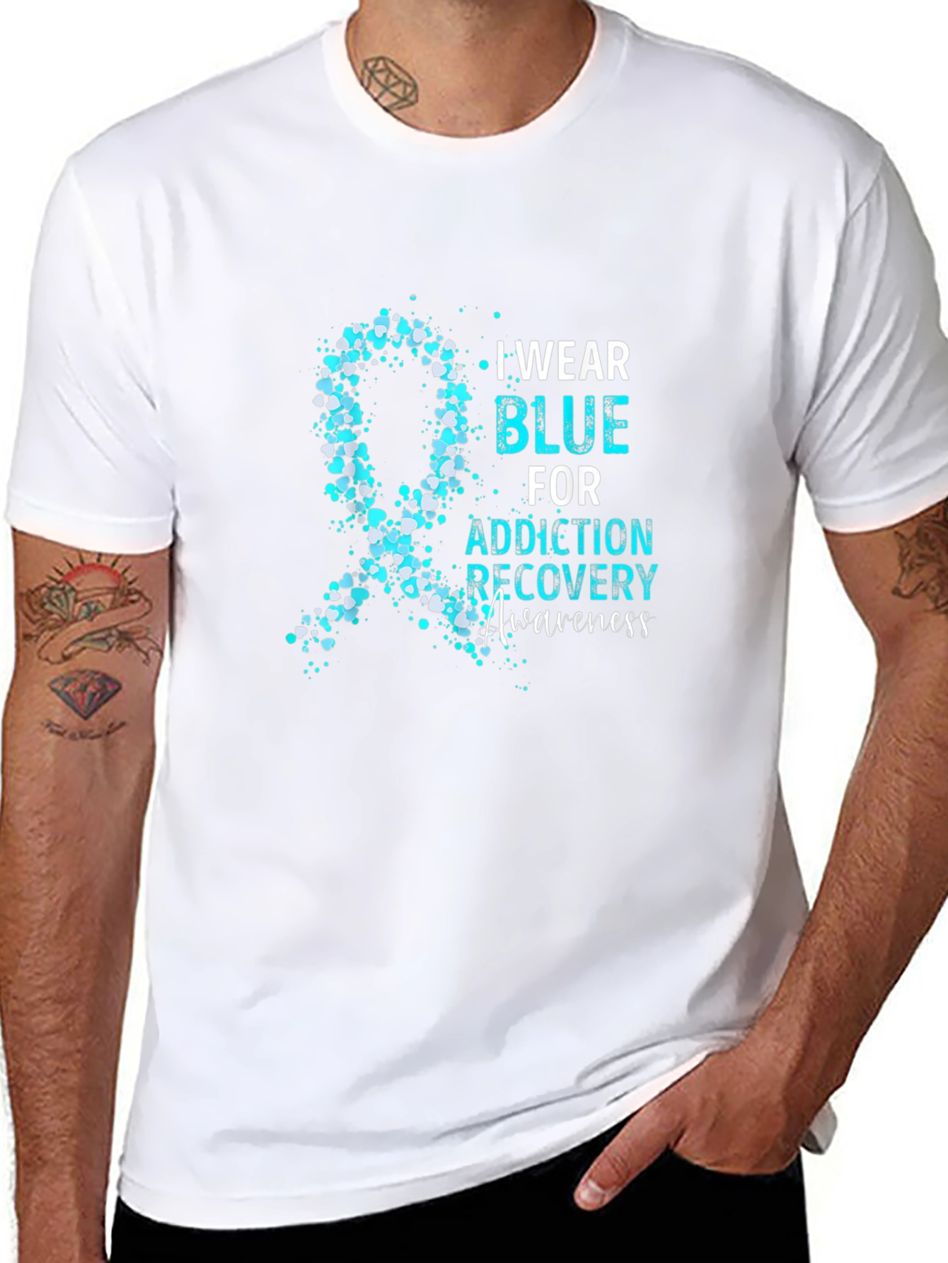 Addiction Recovery Awareness Blue Ribbon T-Shirt