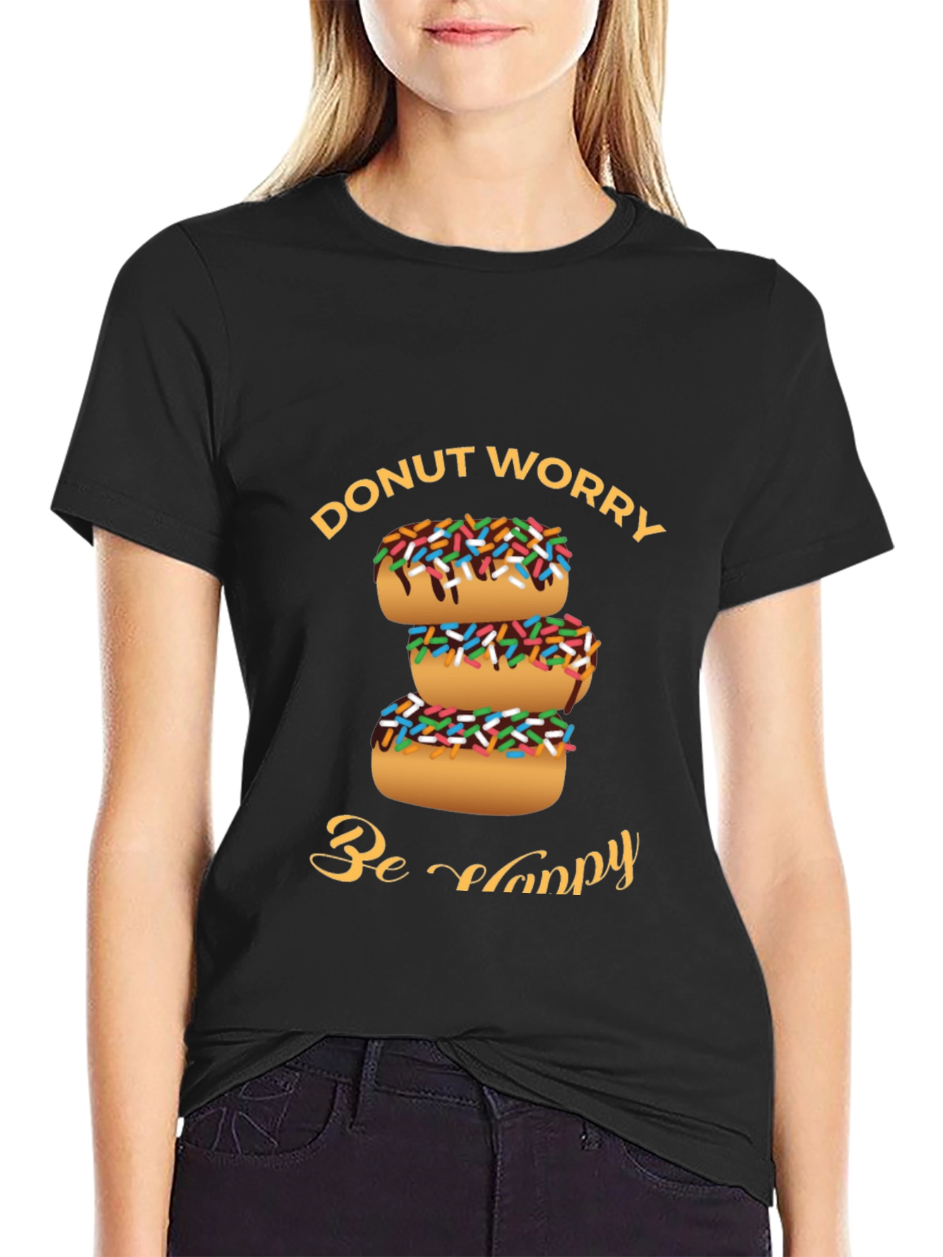 Donut Worry Be Happy Graphic T-Shirt