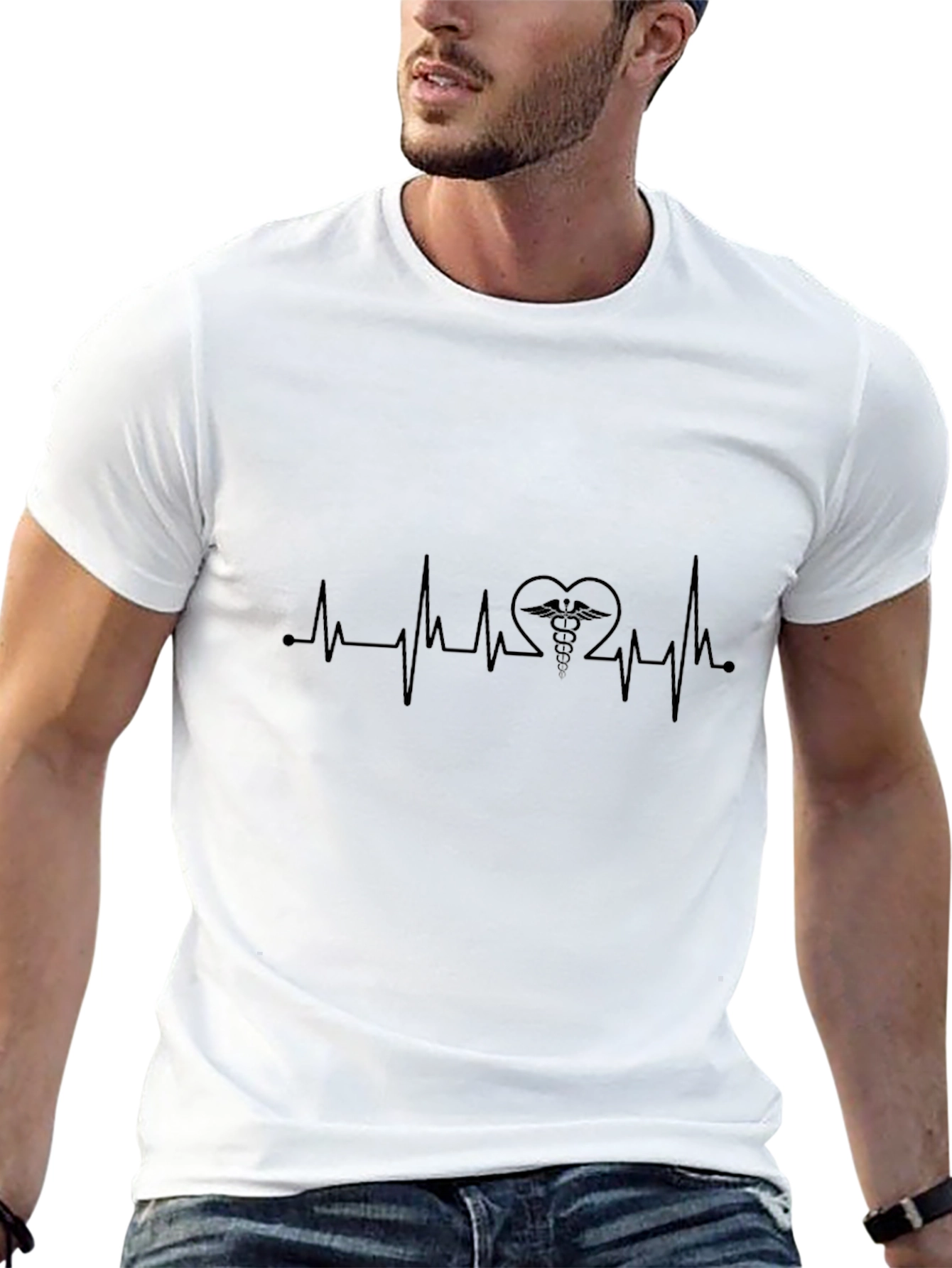 Heartbeat Caduceus Graphic Tee - Stylish & Comfortable
