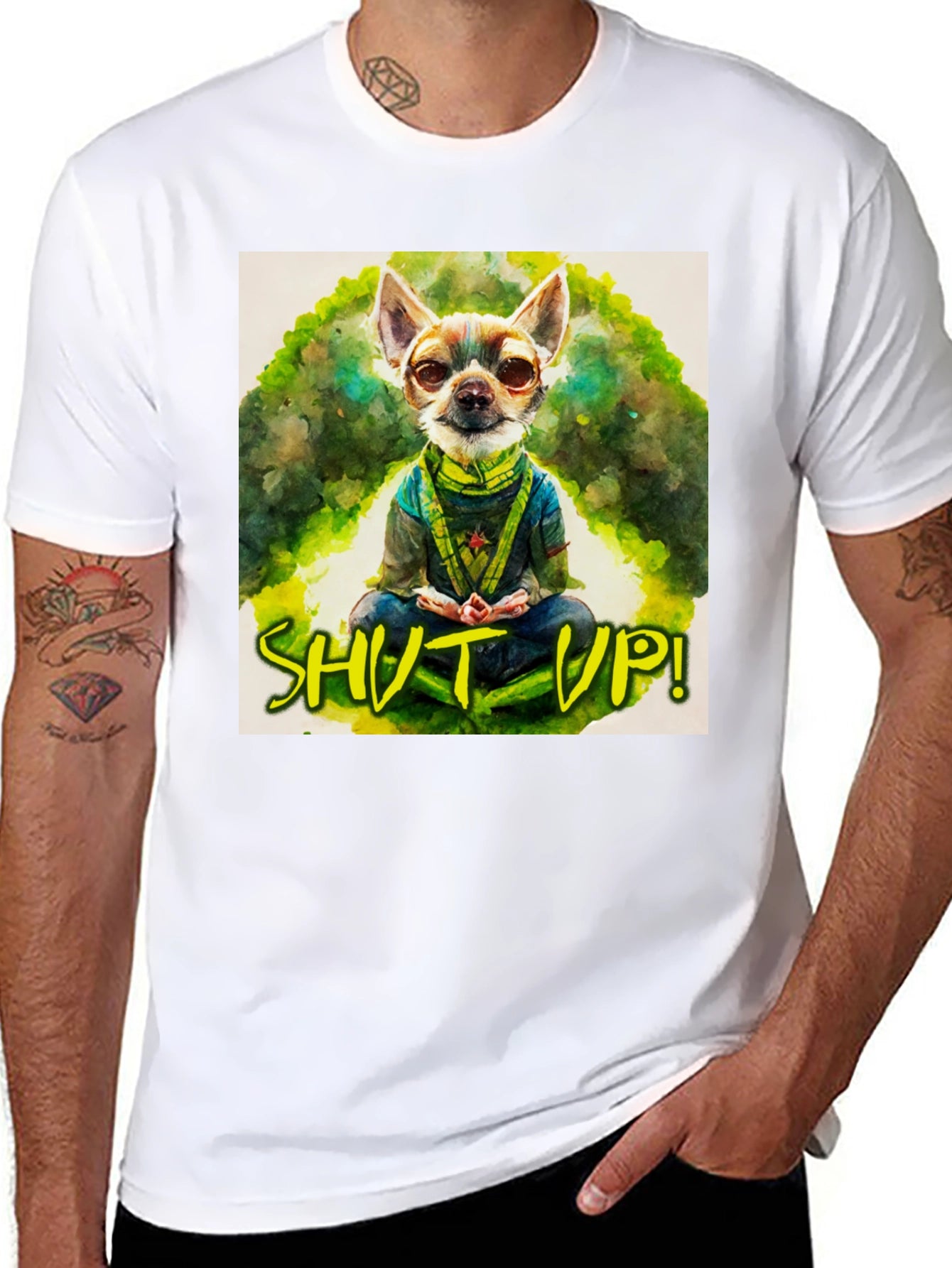 Zen Chihuahua T-Shirt - Shut Up! Design