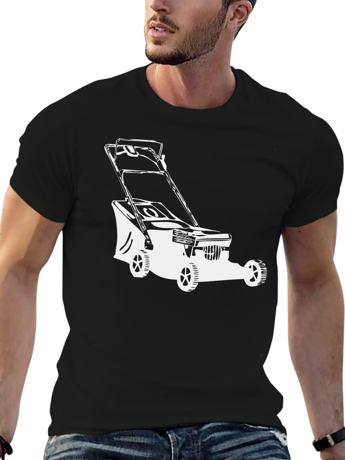 Lawn Mower Graphic Tee - Black Cotton T-Shirt