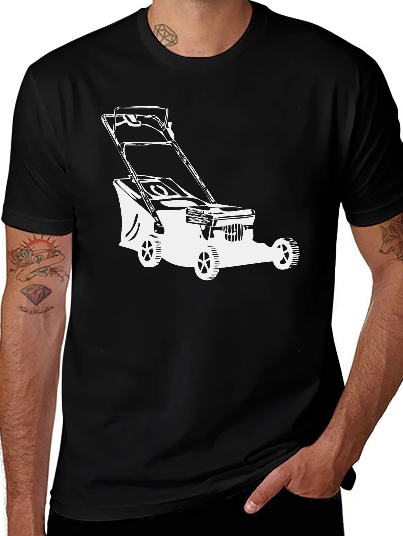 Lawn Mower Graphic Tee - Black Cotton T-Shirt