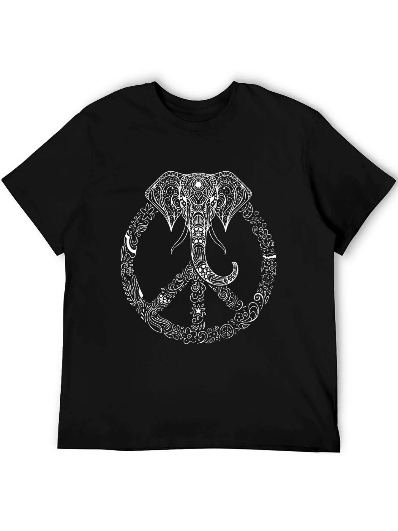 Elephant Peace Sign Graphic Tee - Black Cotton T-Shirt