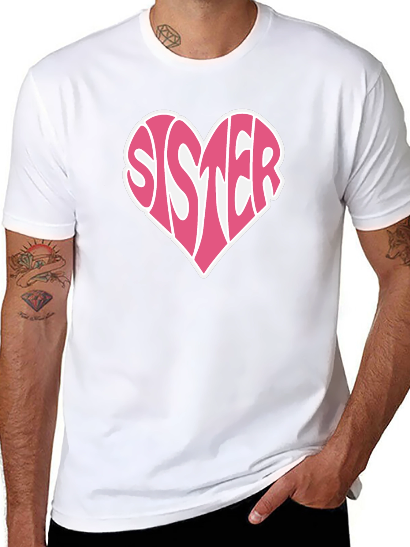 Sister Heart Graphic Tee - Soft Cotton Black T-Shirt
