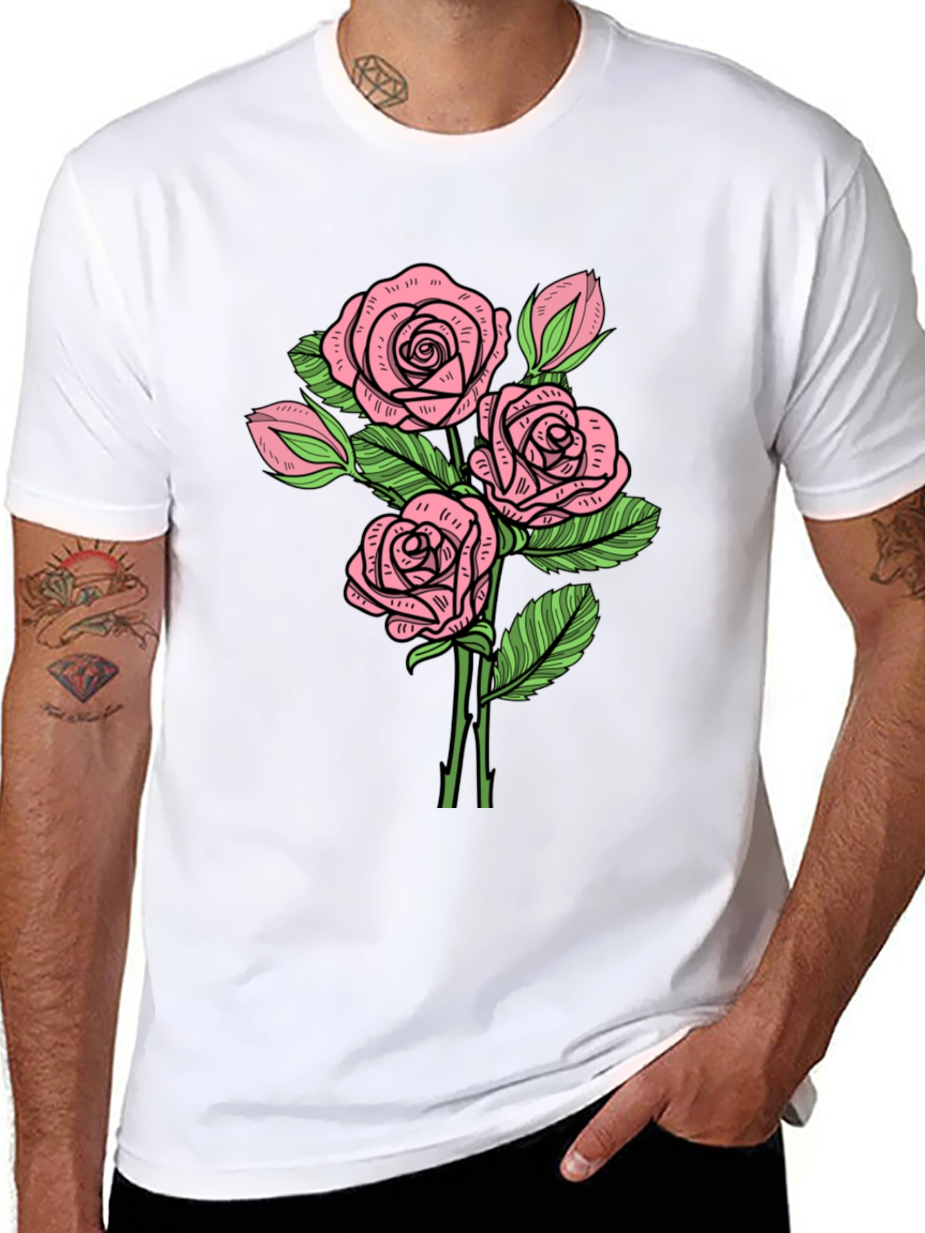 Floral Rose Print Crew Neck T-Shirt