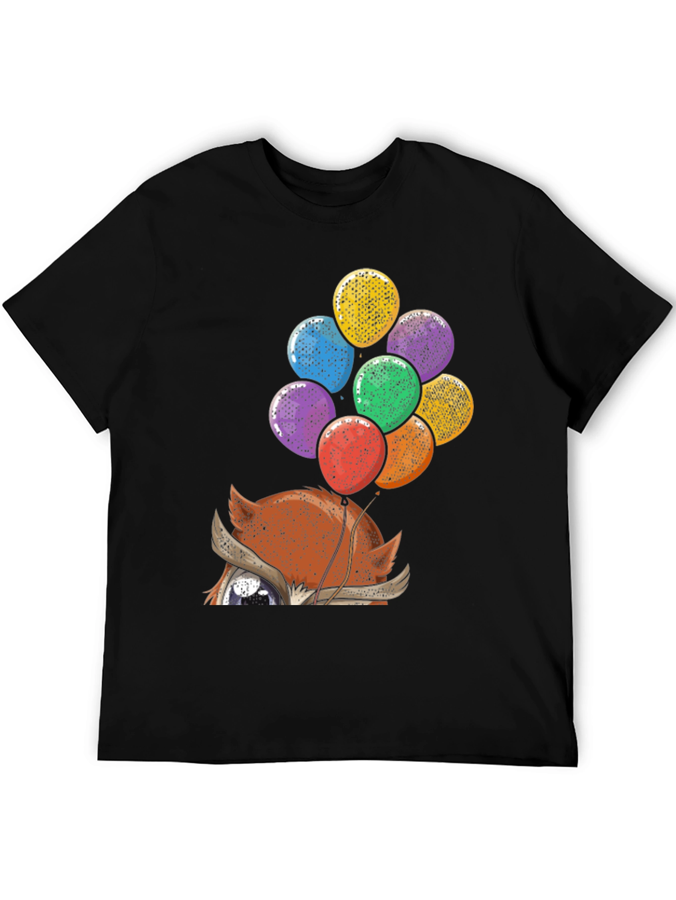 Fox with Balloons Graphic Print T-Shirt - Casual Style