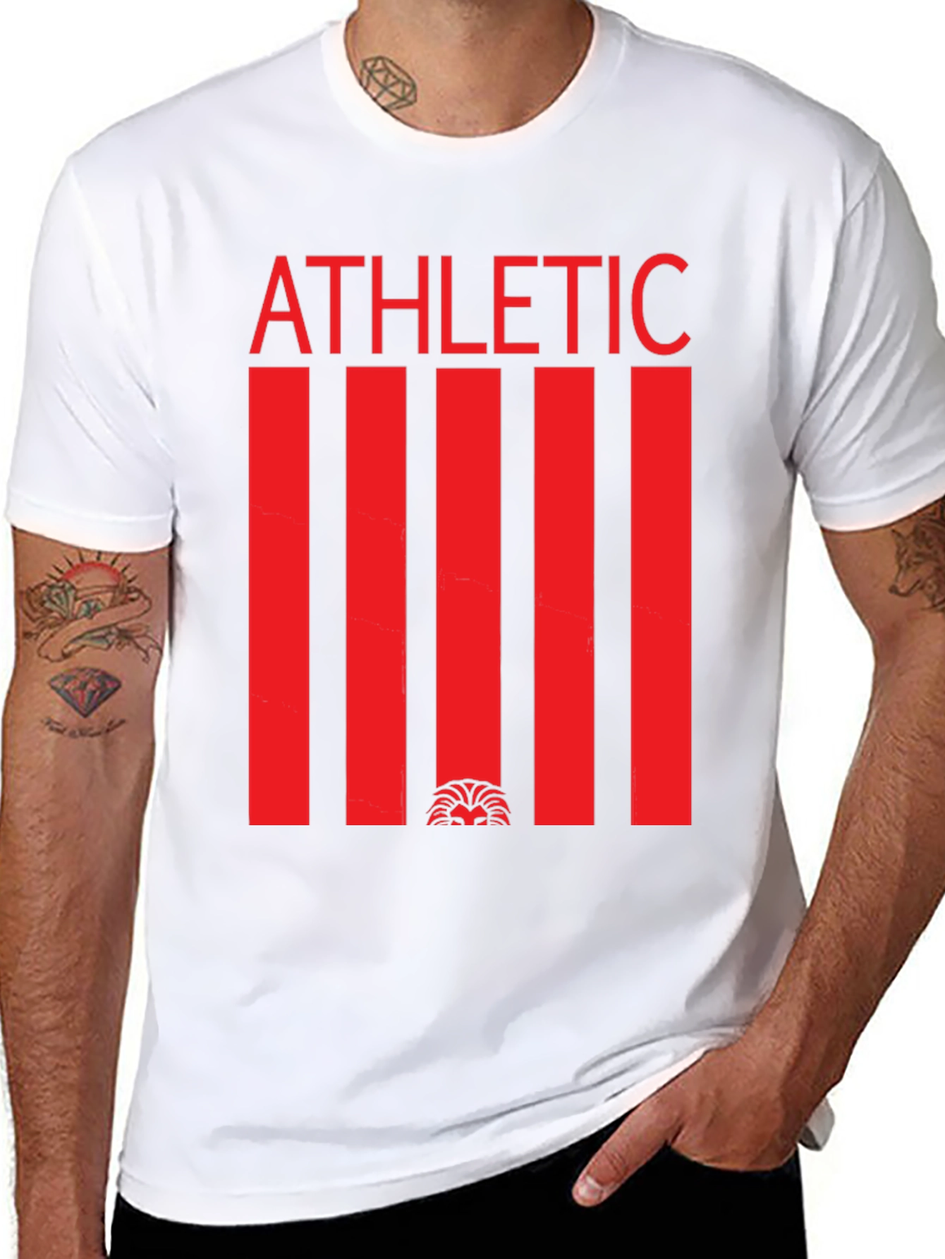 Athletic Graphic Tee - Red Stripe Lion Design