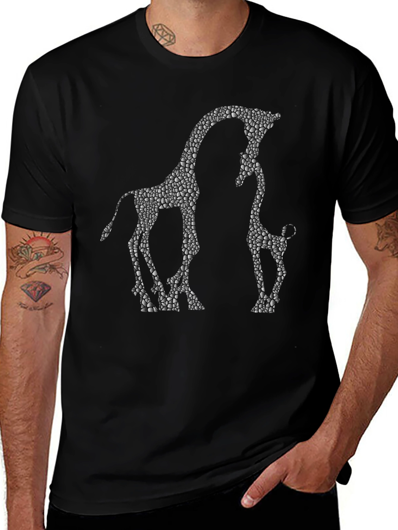 Giraffe Silhouette Mens Black Graphic Tee