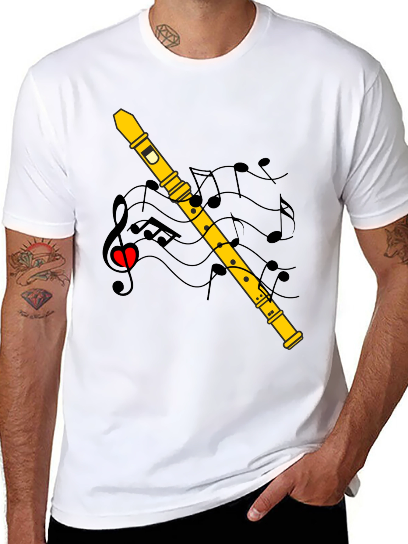 Musical Flute T-Shirt - Black Cotton Tee