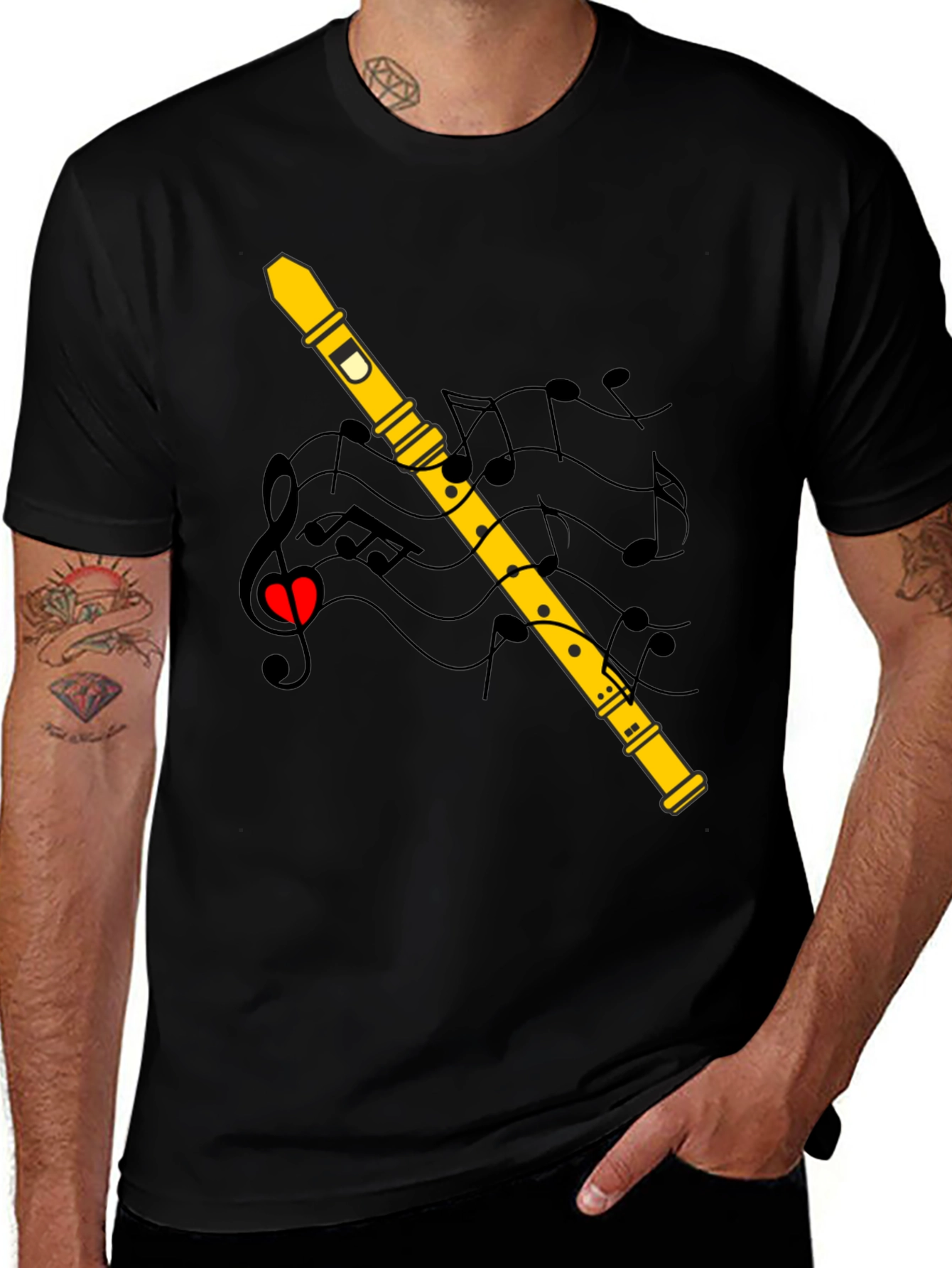 Musical Flute T-Shirt - Black Cotton Tee