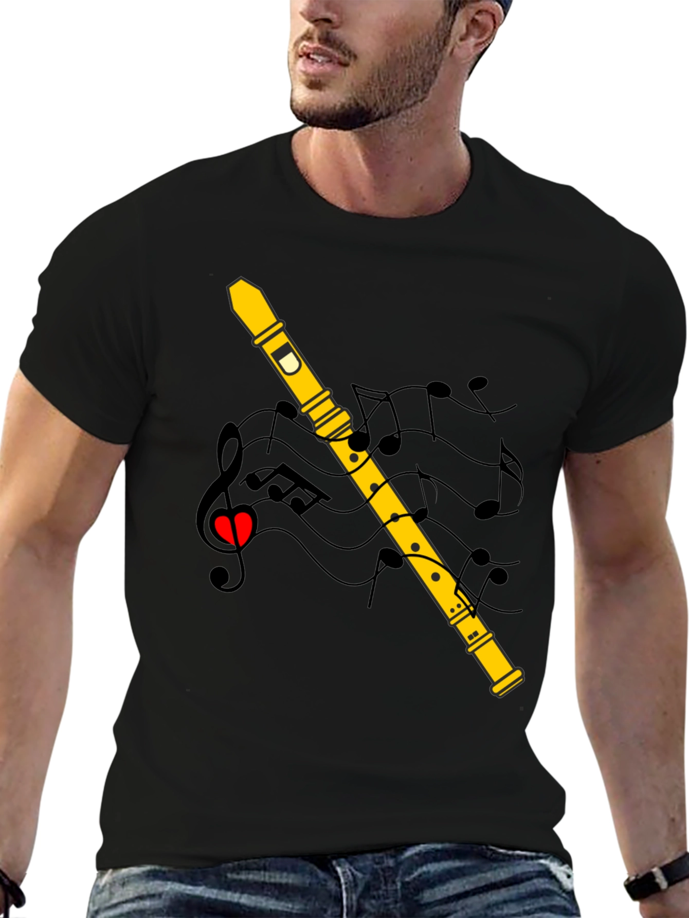 Musical Flute T-Shirt - Black Cotton Tee