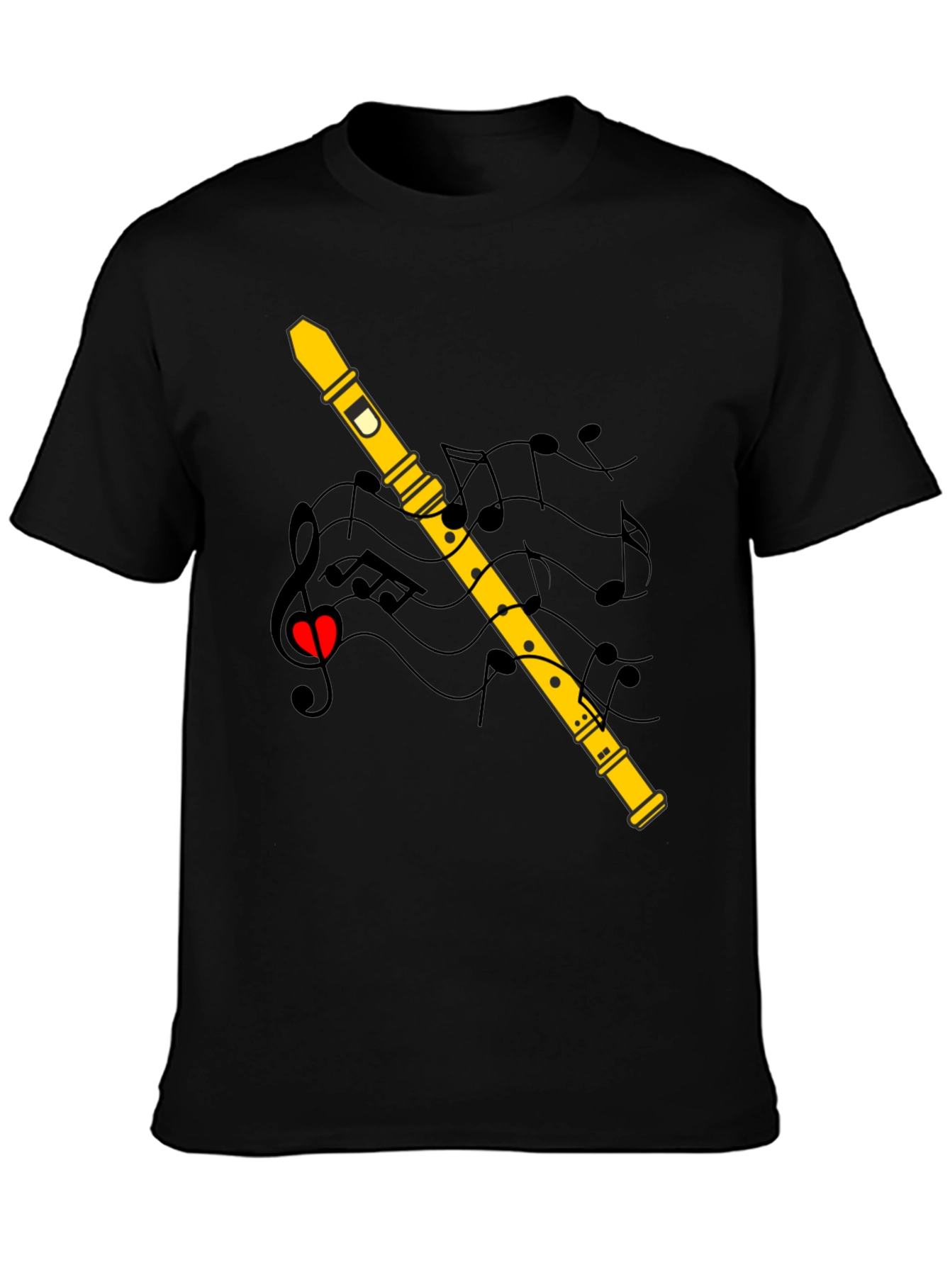 Musical Flute T-Shirt - Black Cotton Tee