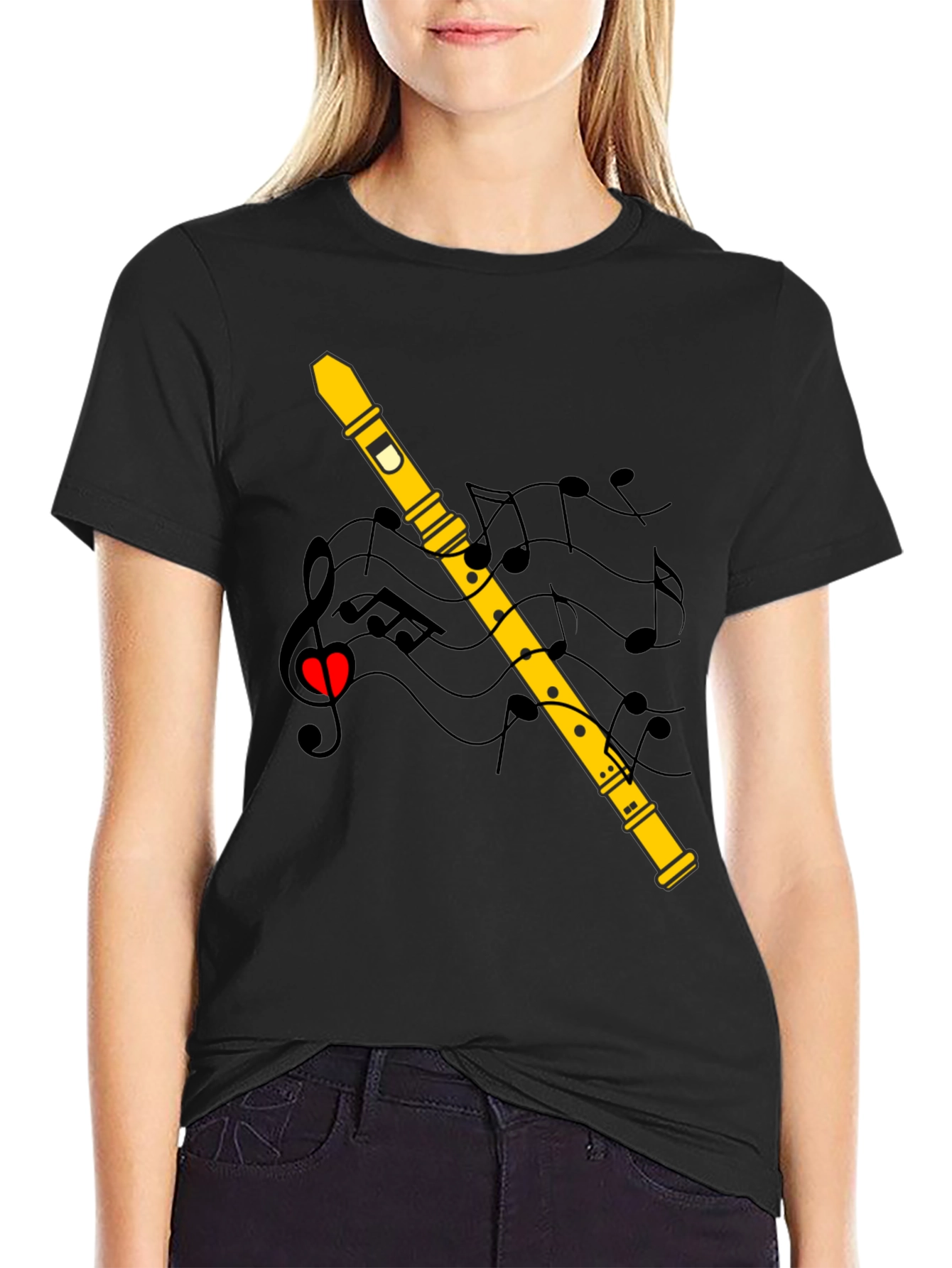 Musical Flute T-Shirt - Black Cotton Tee
