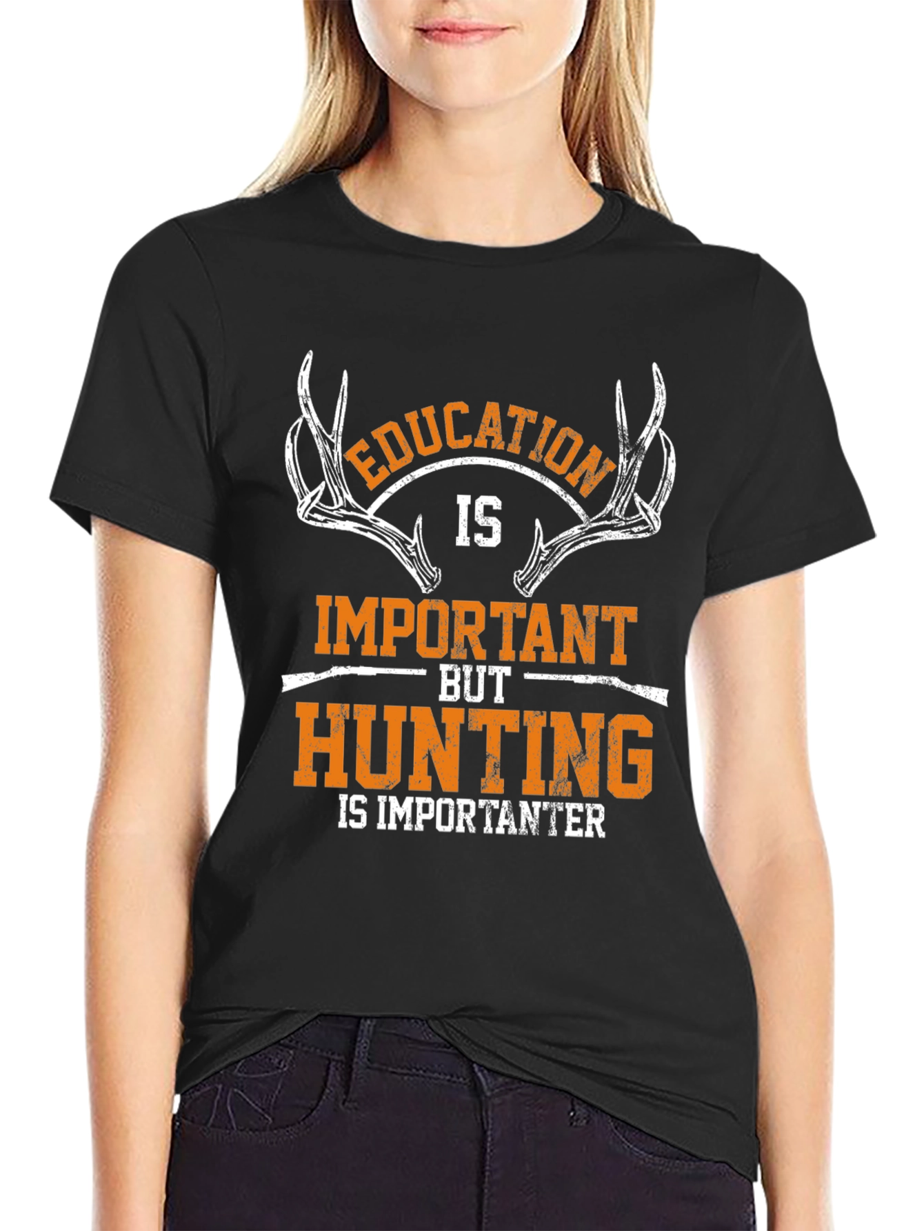Education vs Hunting Graphic T-Shirt