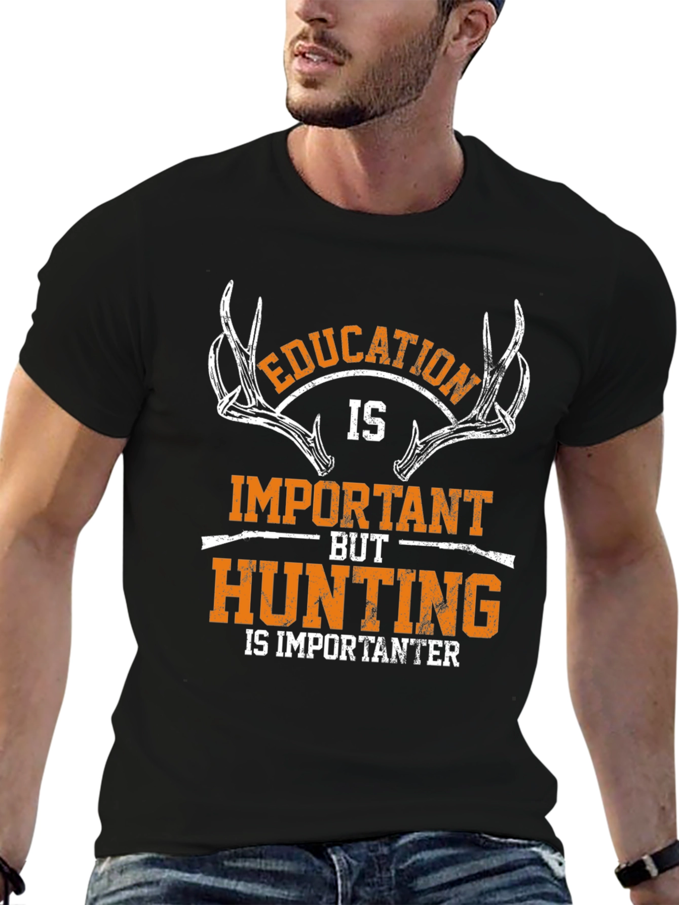 Education vs Hunting Graphic T-Shirt