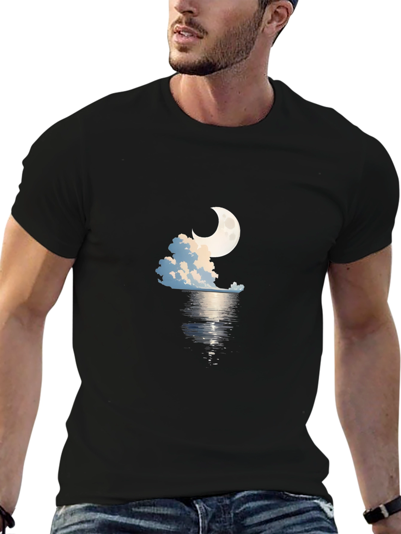 Moonlit Waters Graphic Tee - Black Cotton Blend