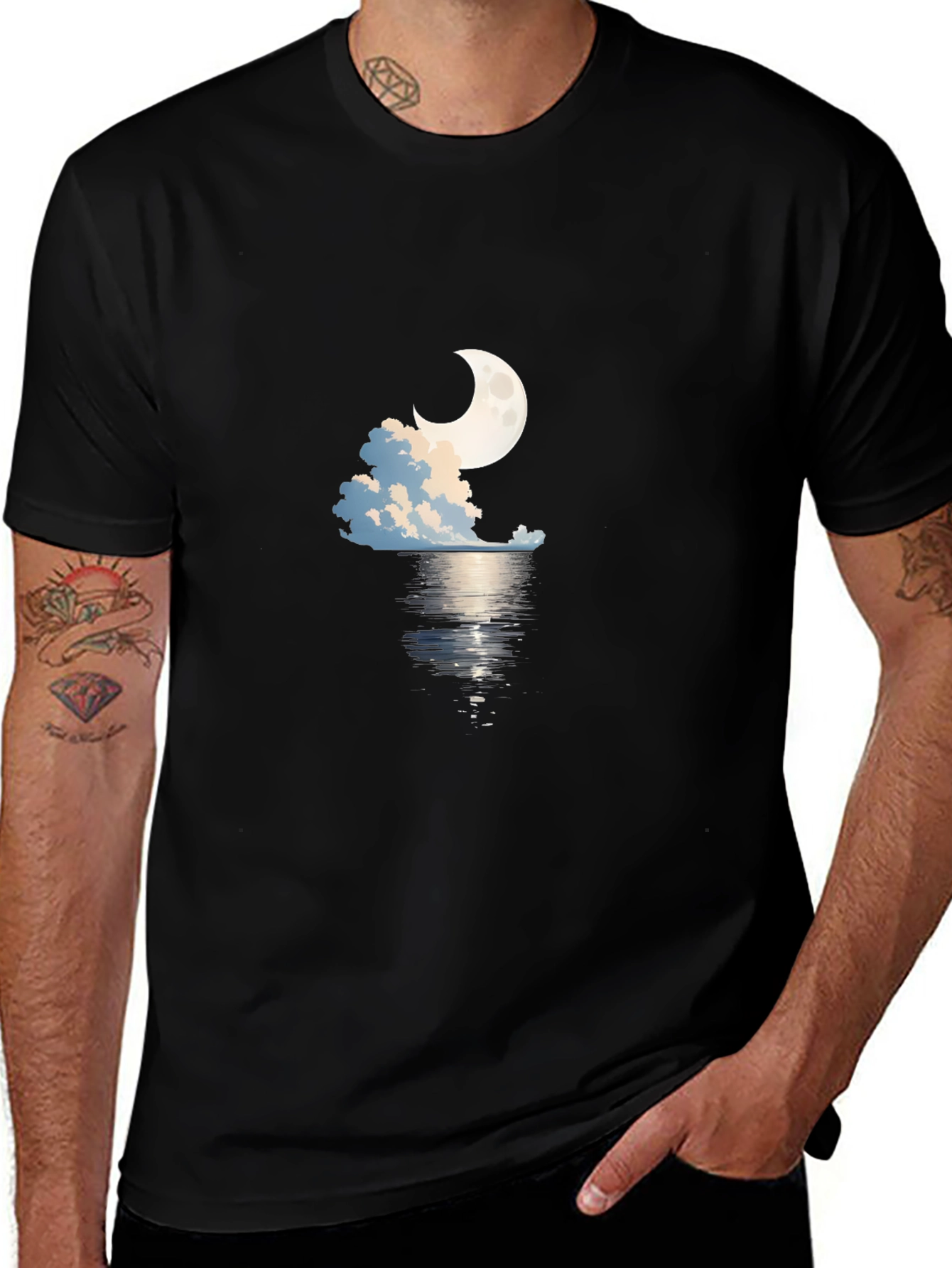 Moonlit Waters Graphic Tee - Black Cotton Blend