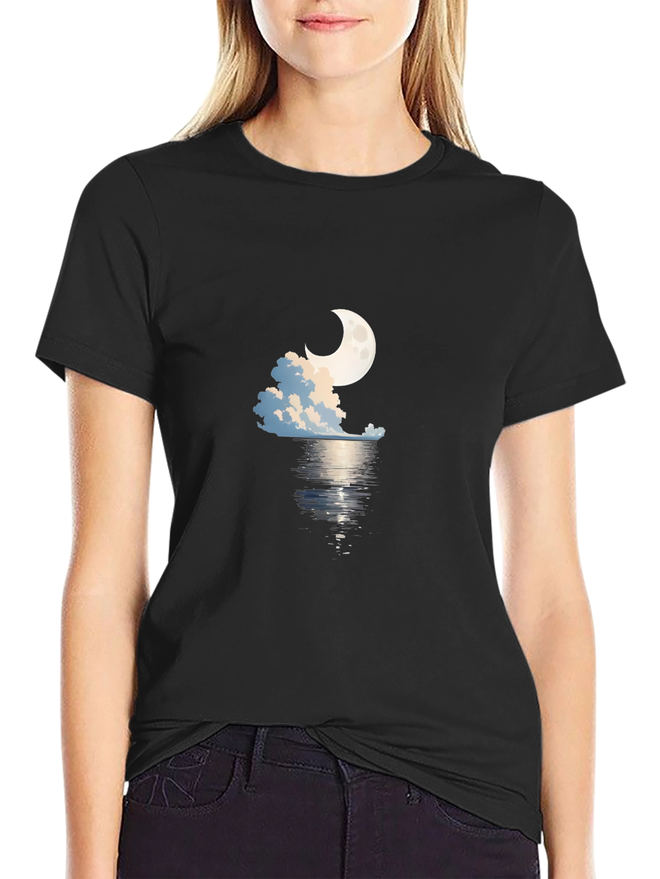 Moonlit Waters Graphic Tee - Black Cotton Blend