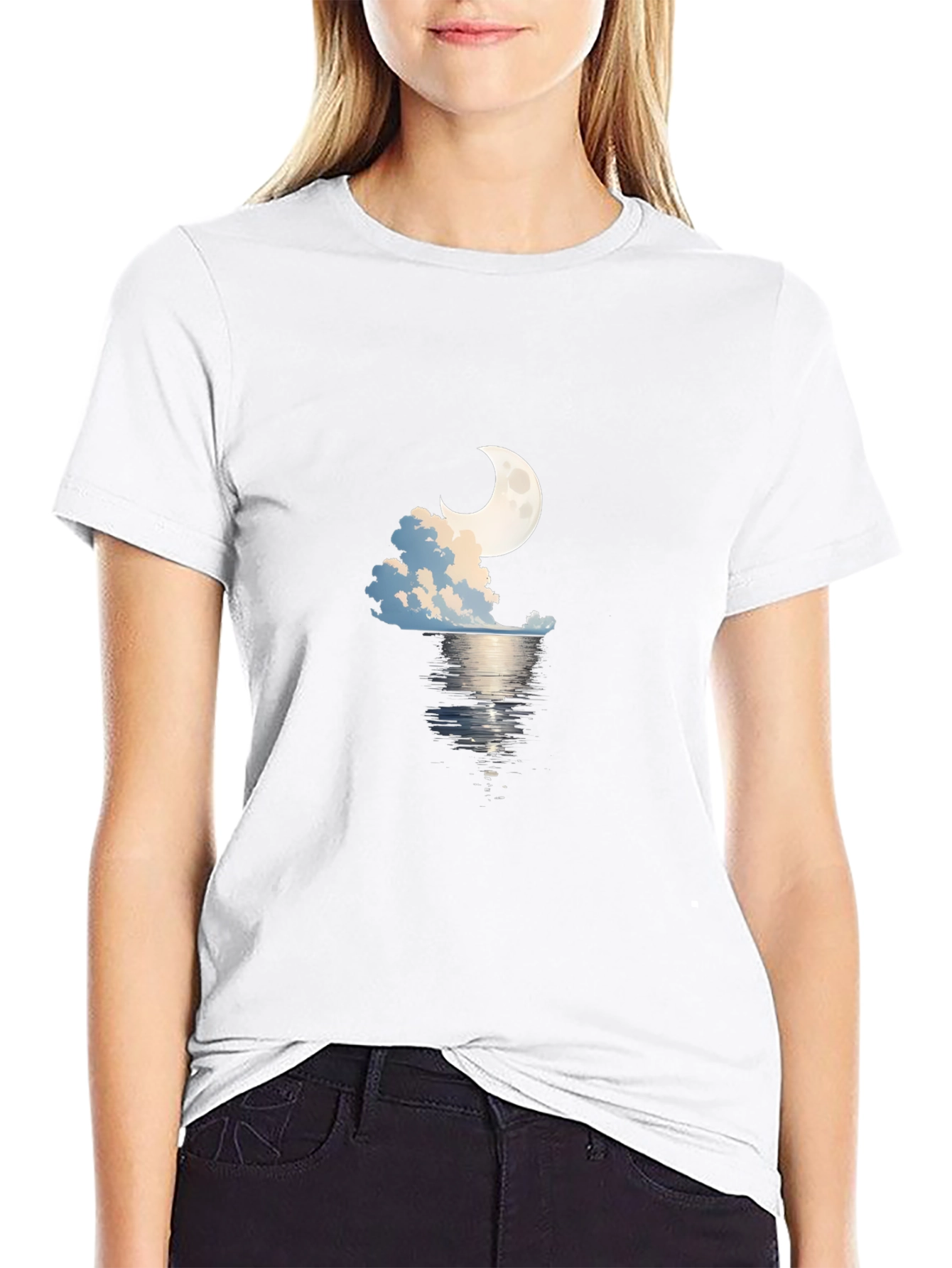 Moonlit Waters Graphic Tee - Black Cotton Blend