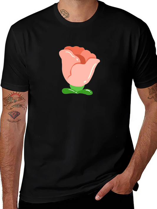 Cartoon Rose Graphic Tee - Black