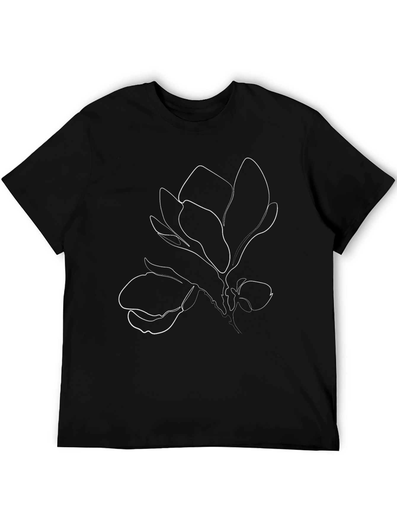 Minimalist Flower Line Art Black T-Shirt