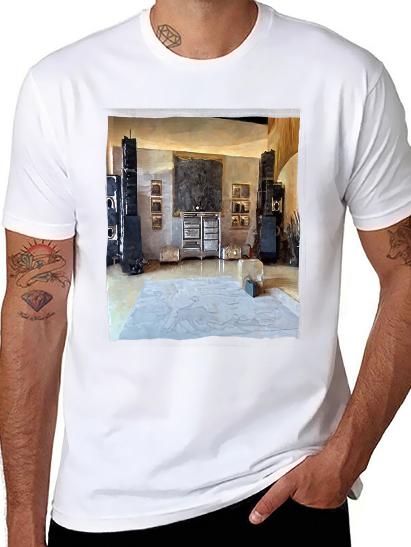 Artistic Living Room Print Black T-Shirt