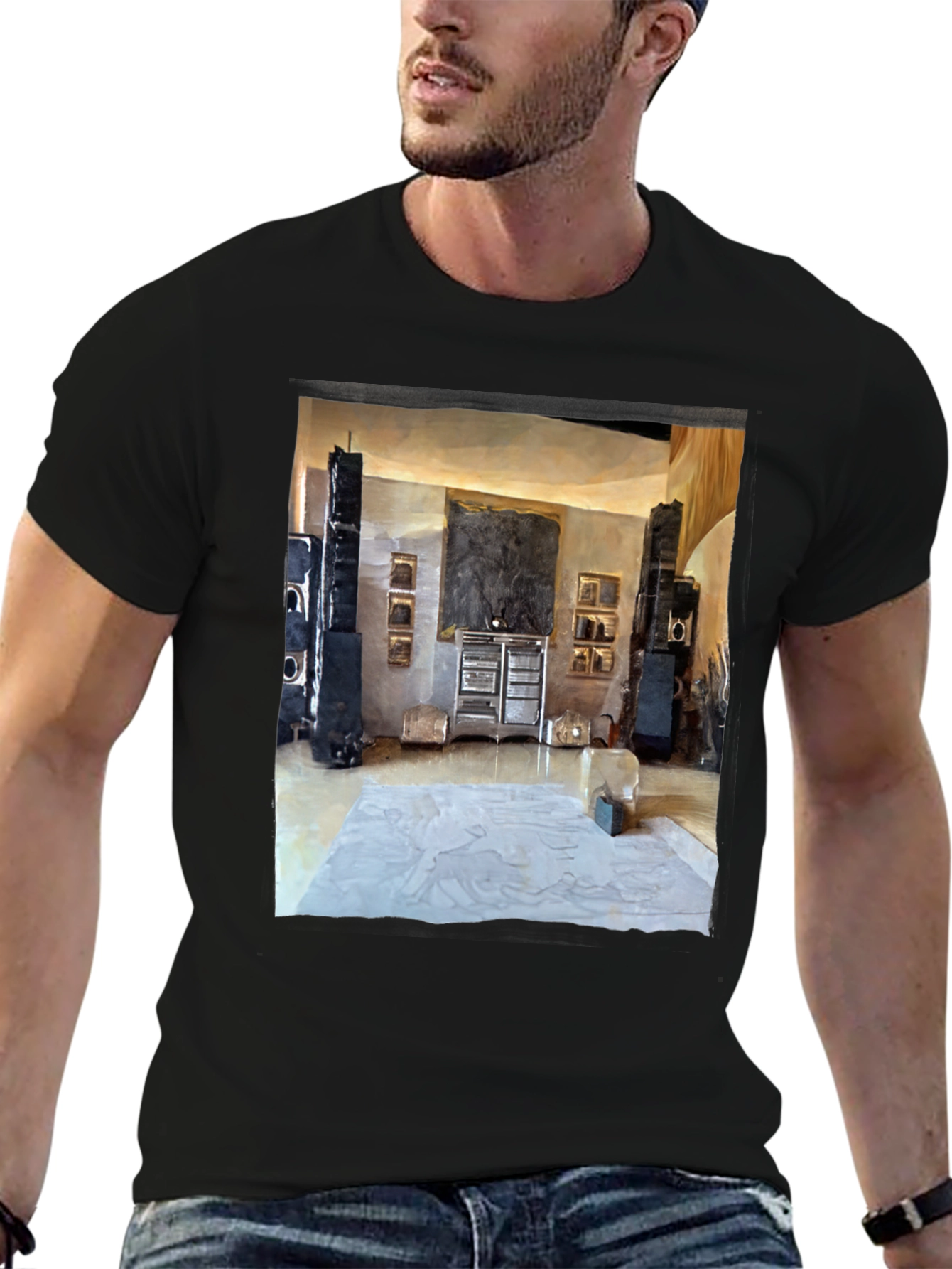 Artistic Living Room Print Black T-Shirt