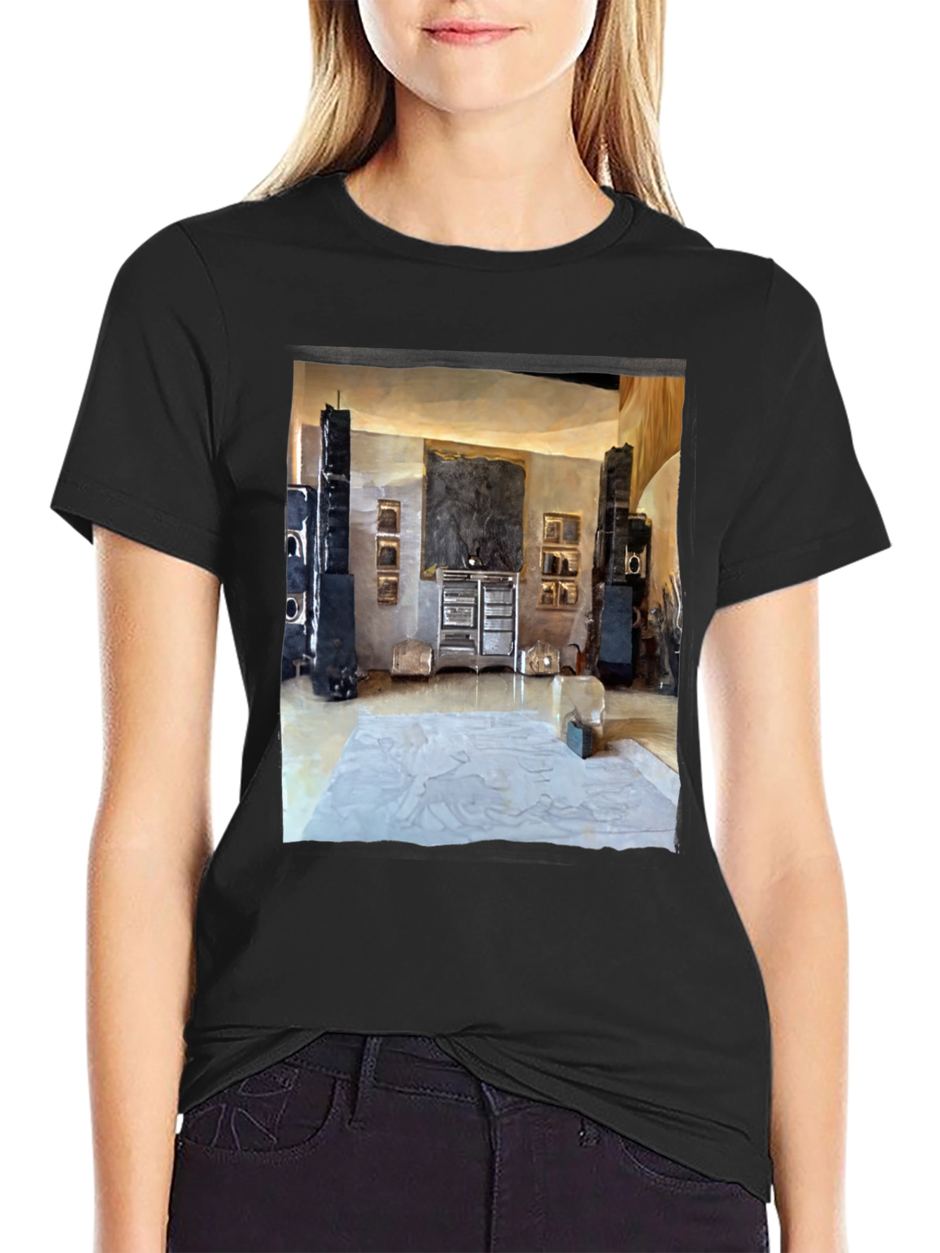 Artistic Living Room Print Black T-Shirt