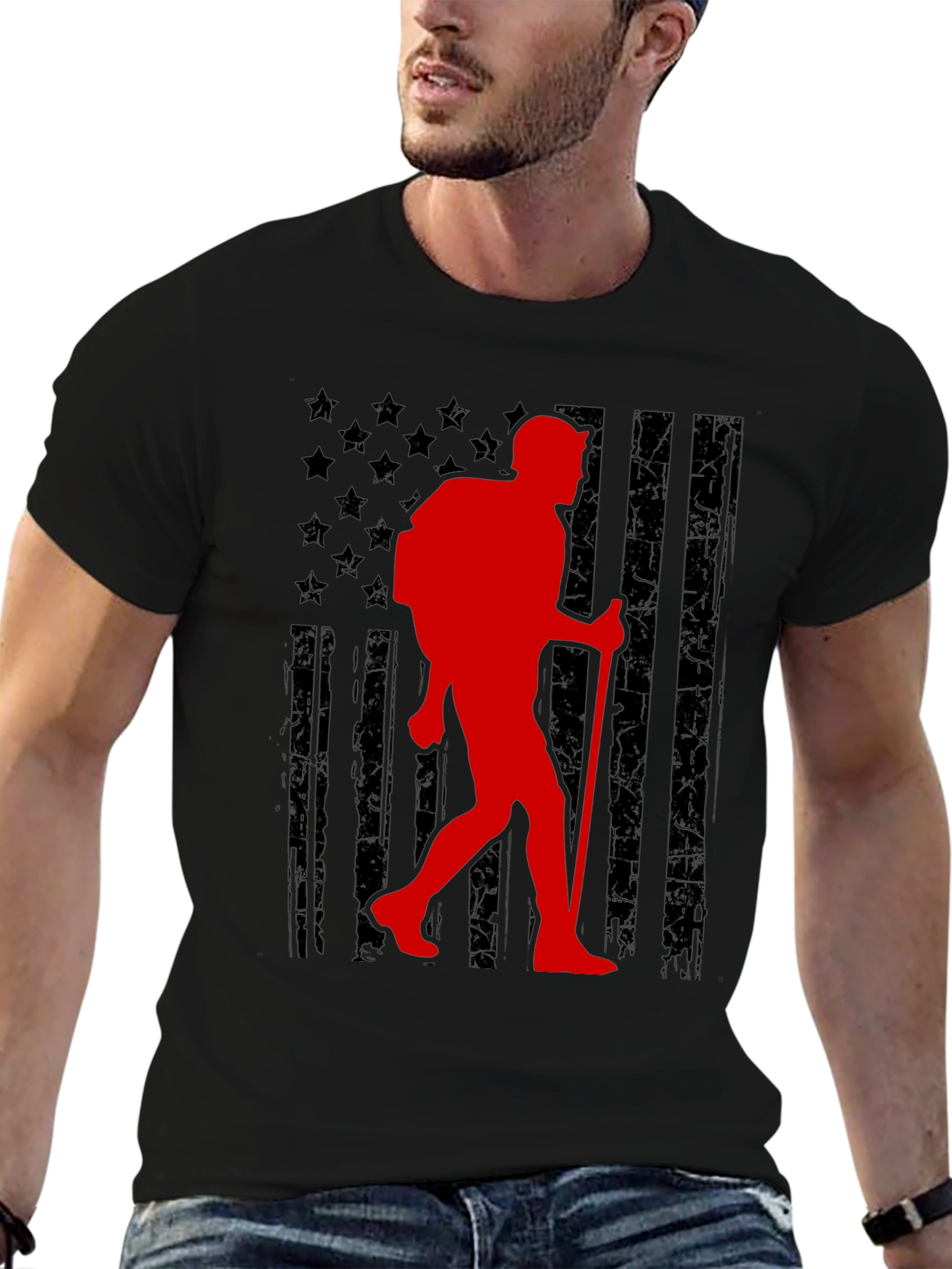 American Flag Hiker Graphic T-Shirt