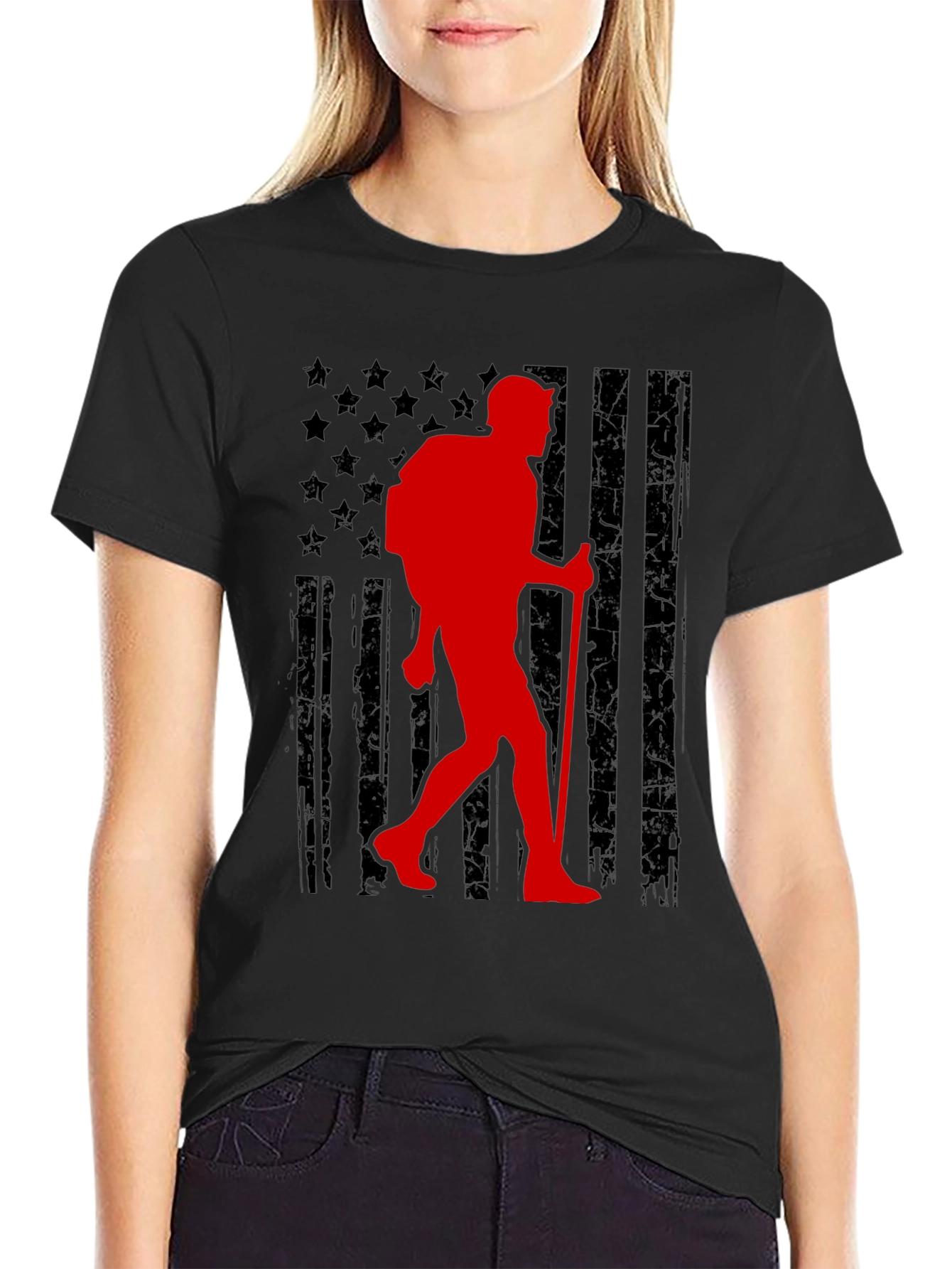 American Flag Hiker Graphic T-Shirt