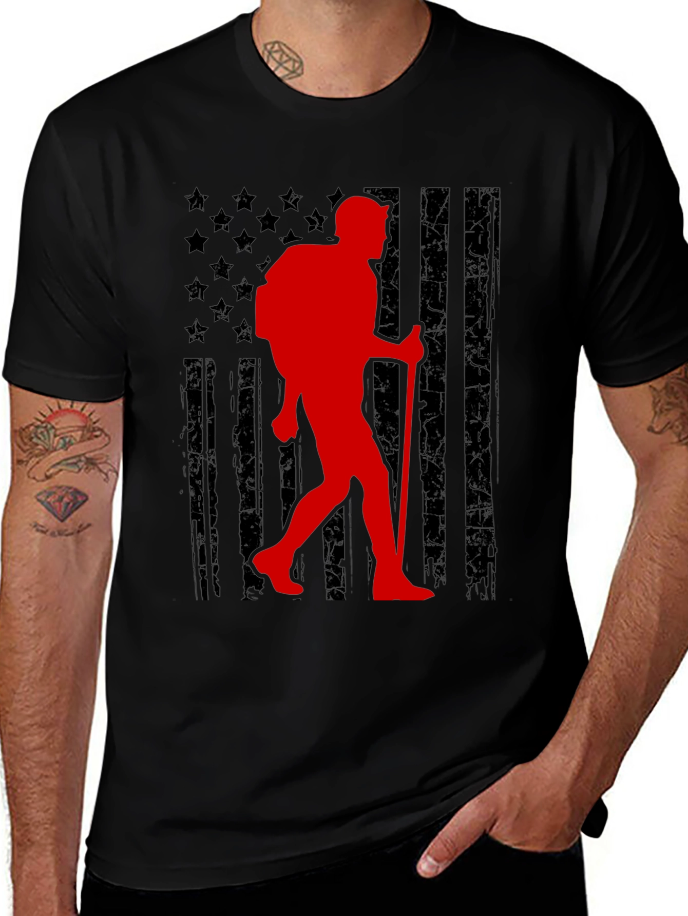 American Flag Hiker Graphic T-Shirt