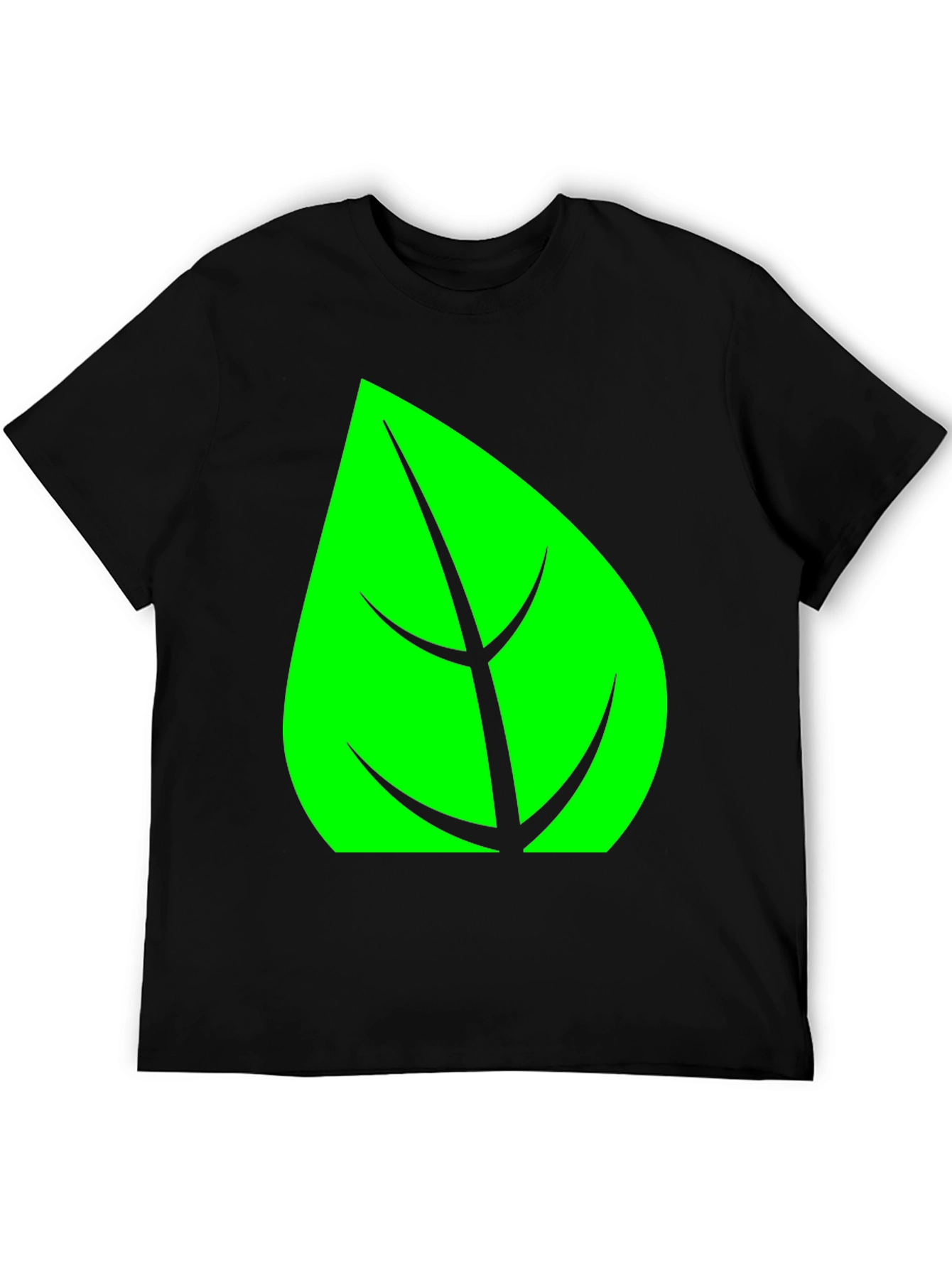 Green Leaf Graphic Black T-Shirt