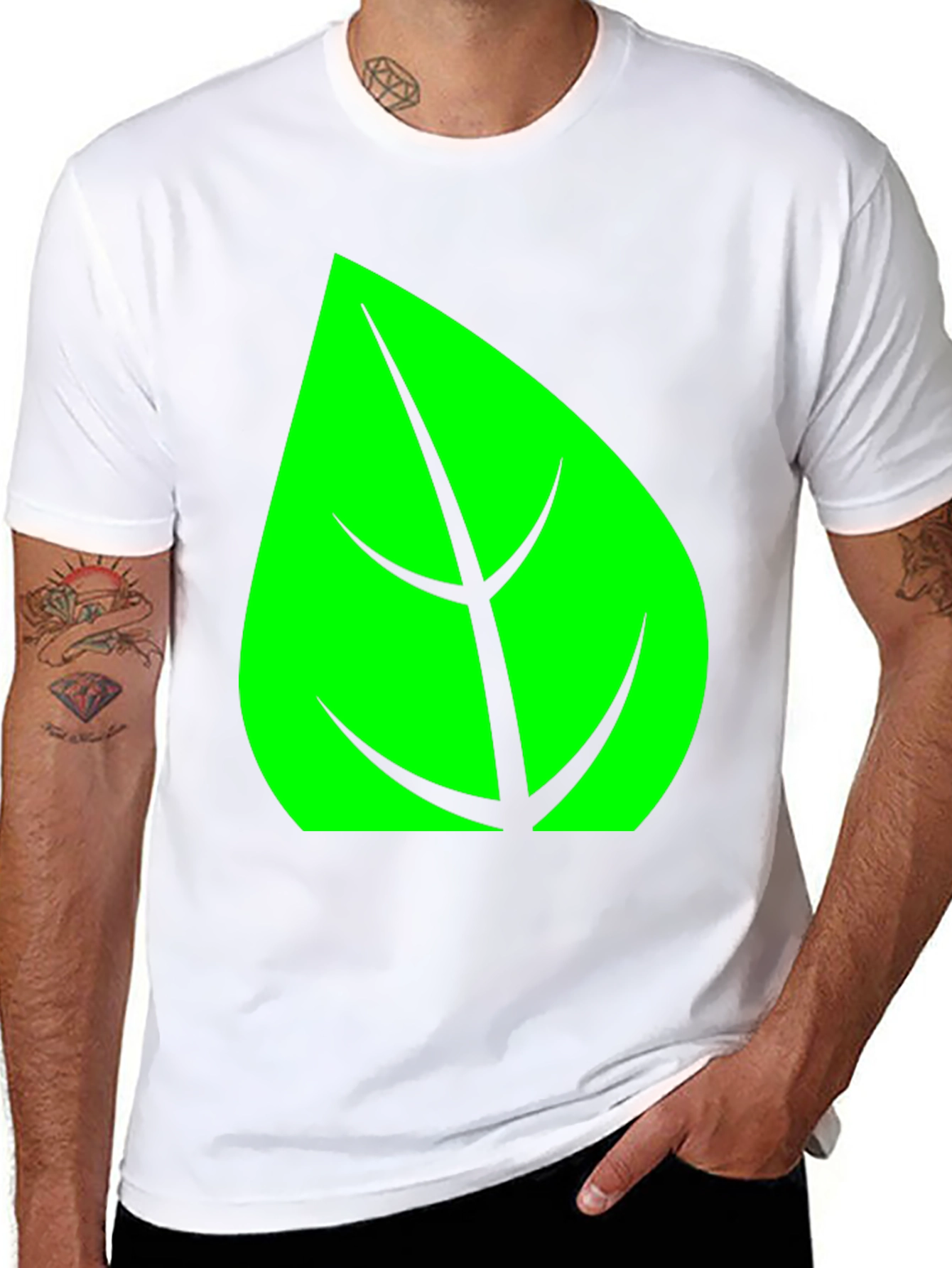 Green Leaf Graphic Black T-Shirt