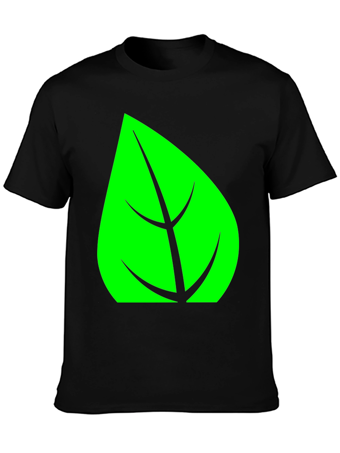 Green Leaf Graphic Black T-Shirt