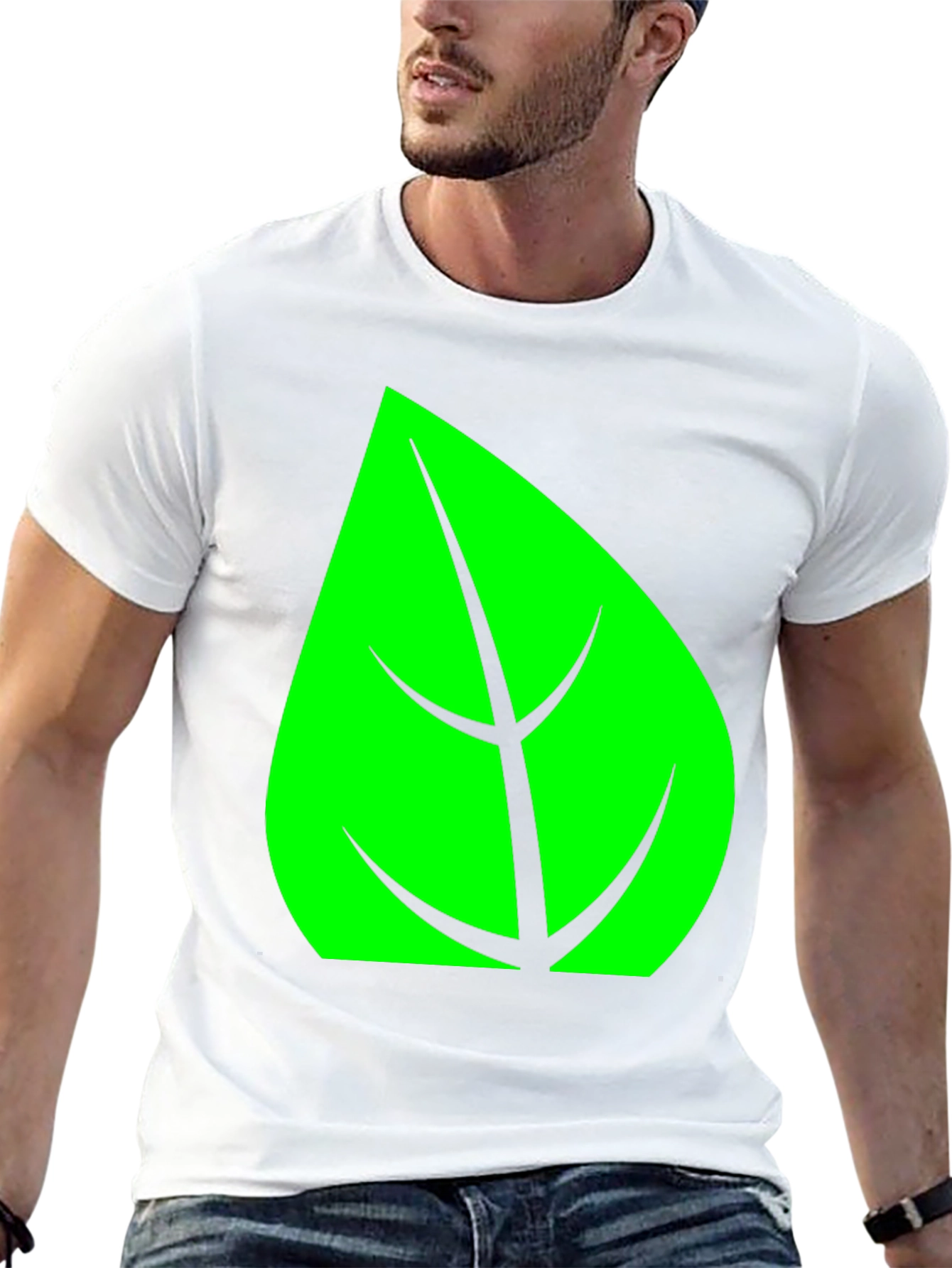 Green Leaf Graphic Black T-Shirt
