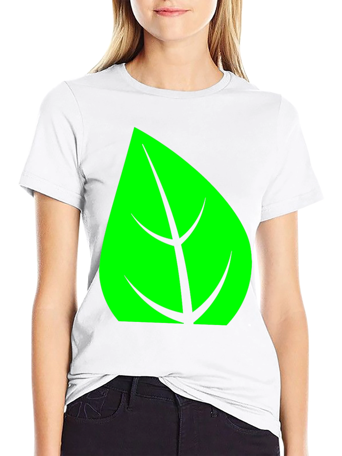 Green Leaf Graphic Black T-Shirt
