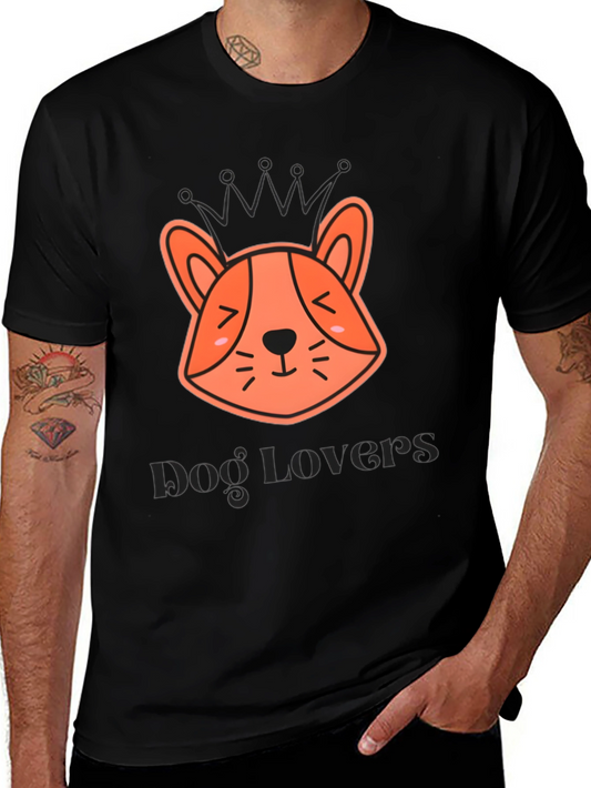 Dog Lovers T-Shirt Cute Corgi with Crown Black Tee