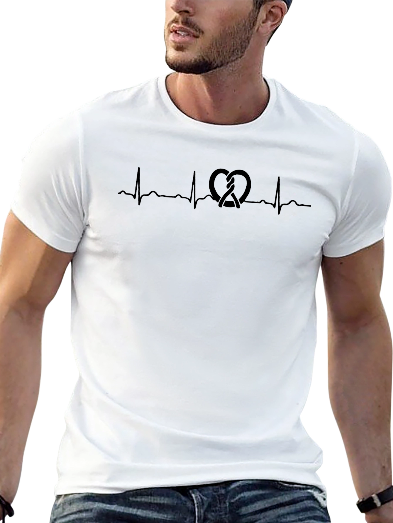Pretzel Heartbeat Graphic Tee - Soft Black T-Shirt