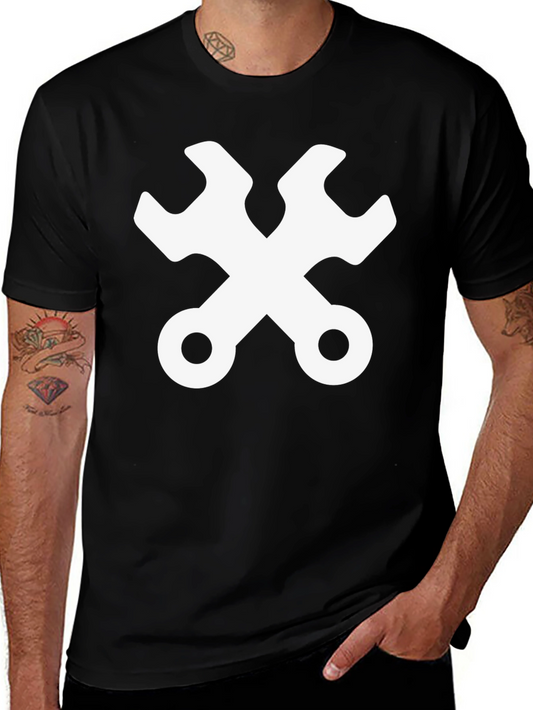 Wrench Cross Graphic Tee - Black Cotton Mechanic Shirt