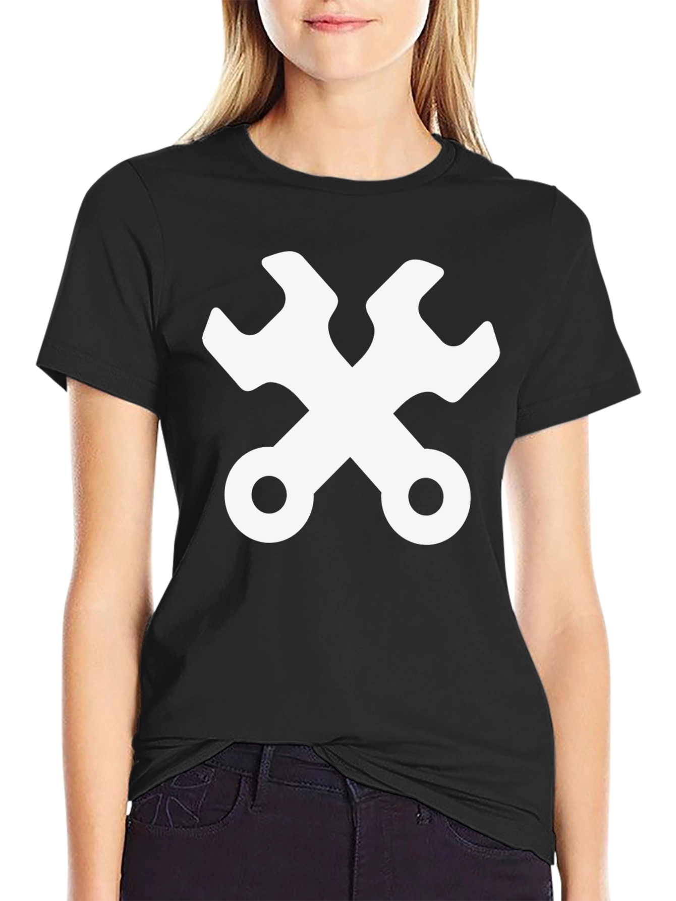 Wrench Cross Graphic Tee - Black Cotton Mechanic Shirt