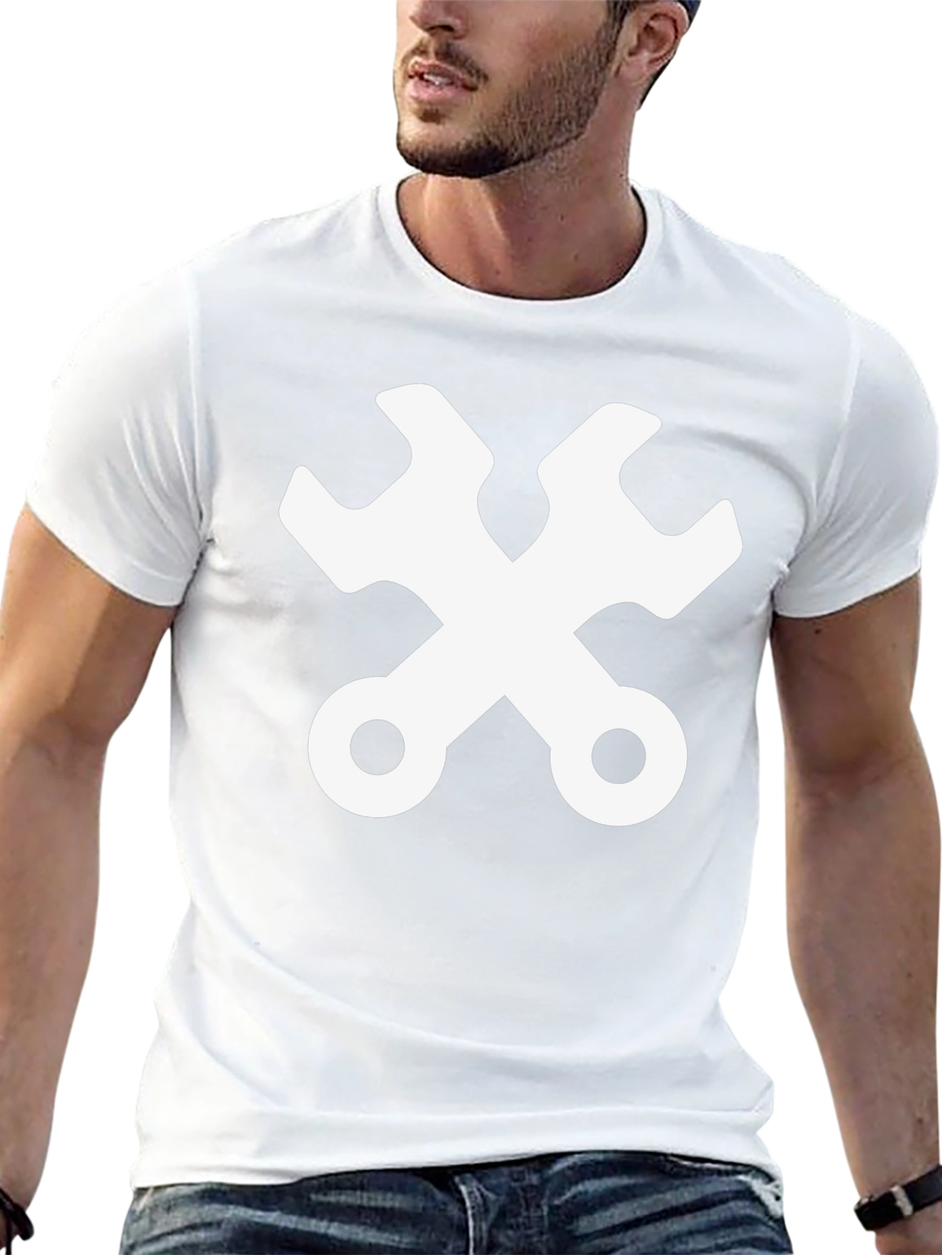 Wrench Cross Graphic Tee - Black Cotton Mechanic Shirt