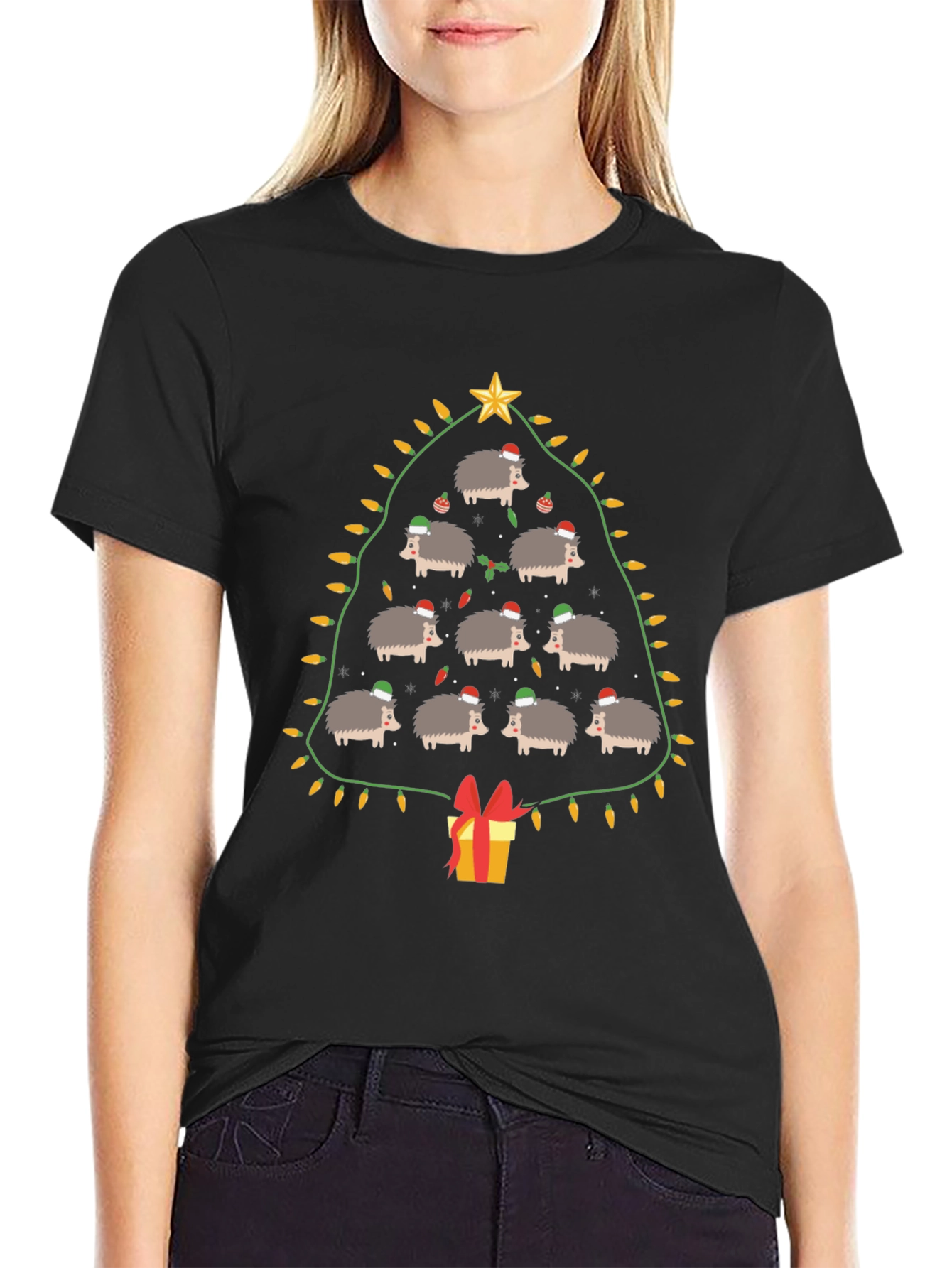 Holiday Hedgehog Christmas Tree Graphic Tee