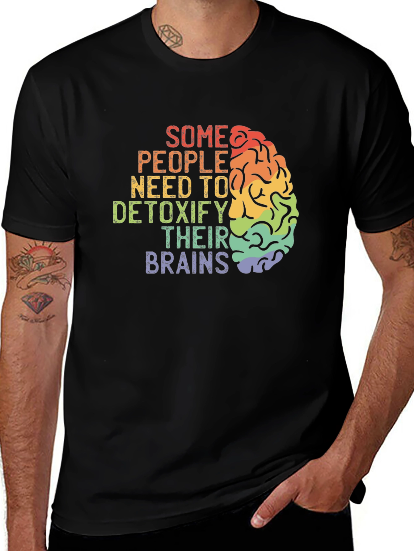Detoxify Brains Tee - Rainbow Brain Graphic T-Shirt