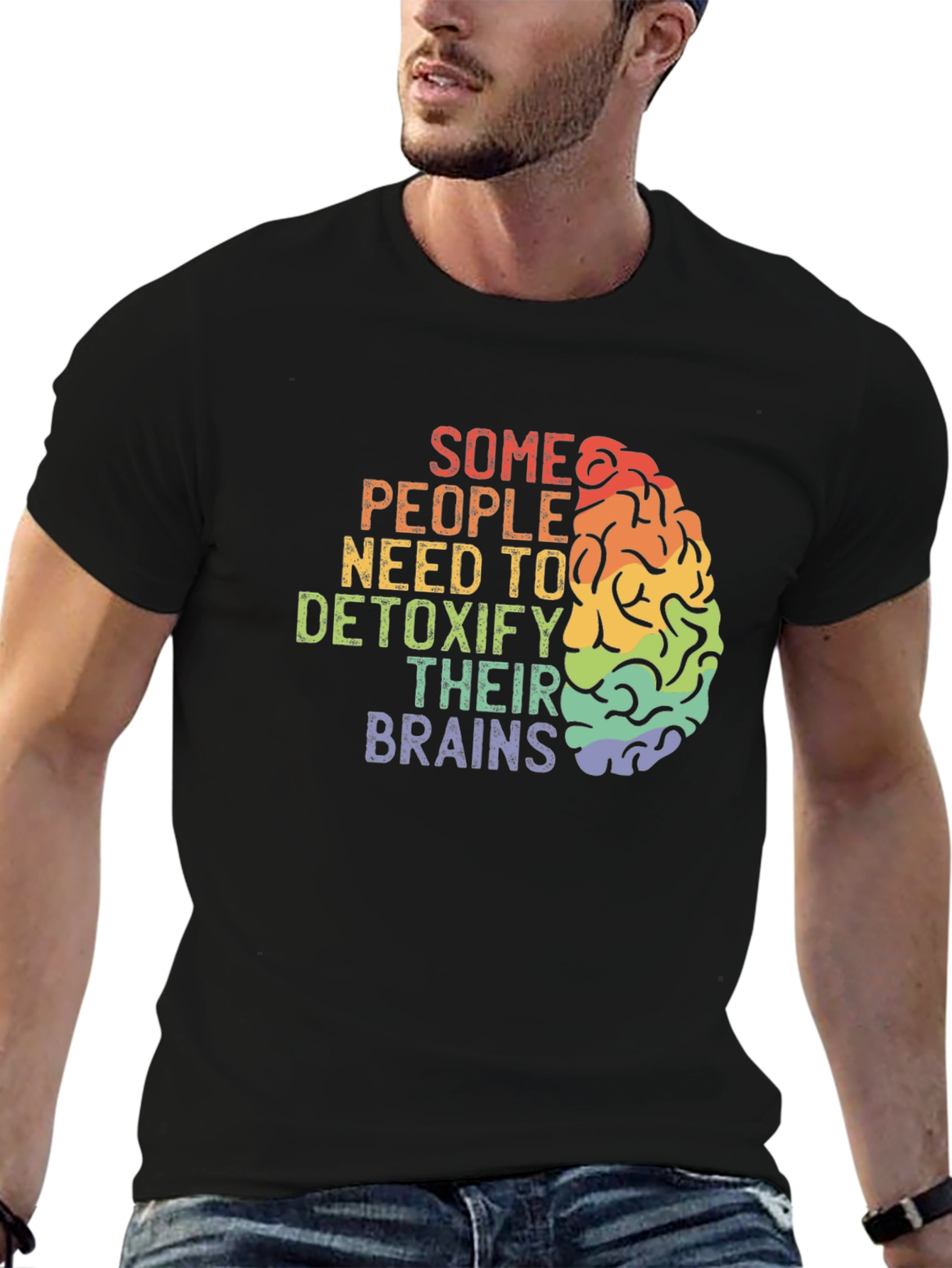 Detoxify Brains Tee - Rainbow Brain Graphic T-Shirt