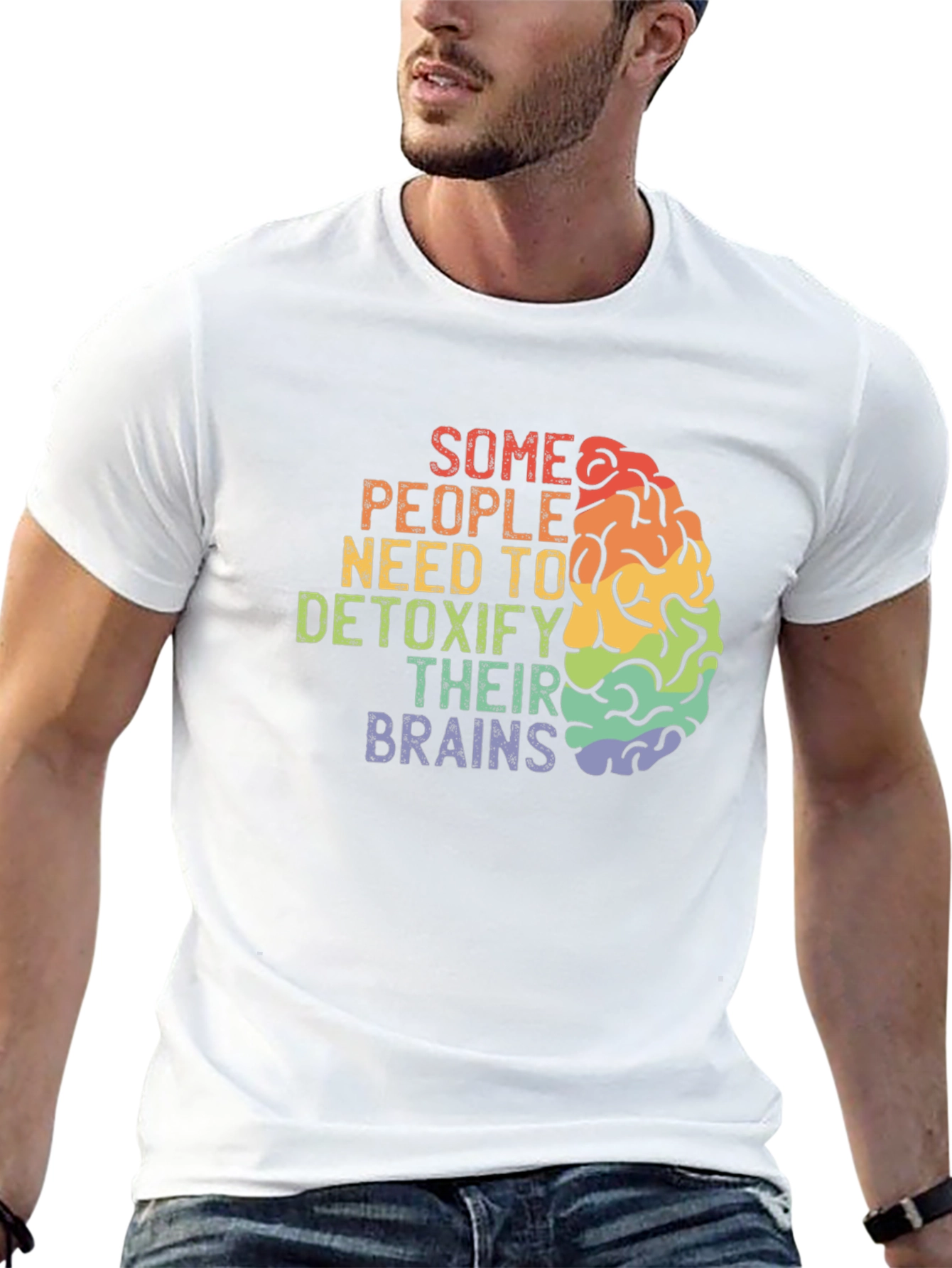 Detoxify Brains Tee - Rainbow Brain Graphic T-Shirt