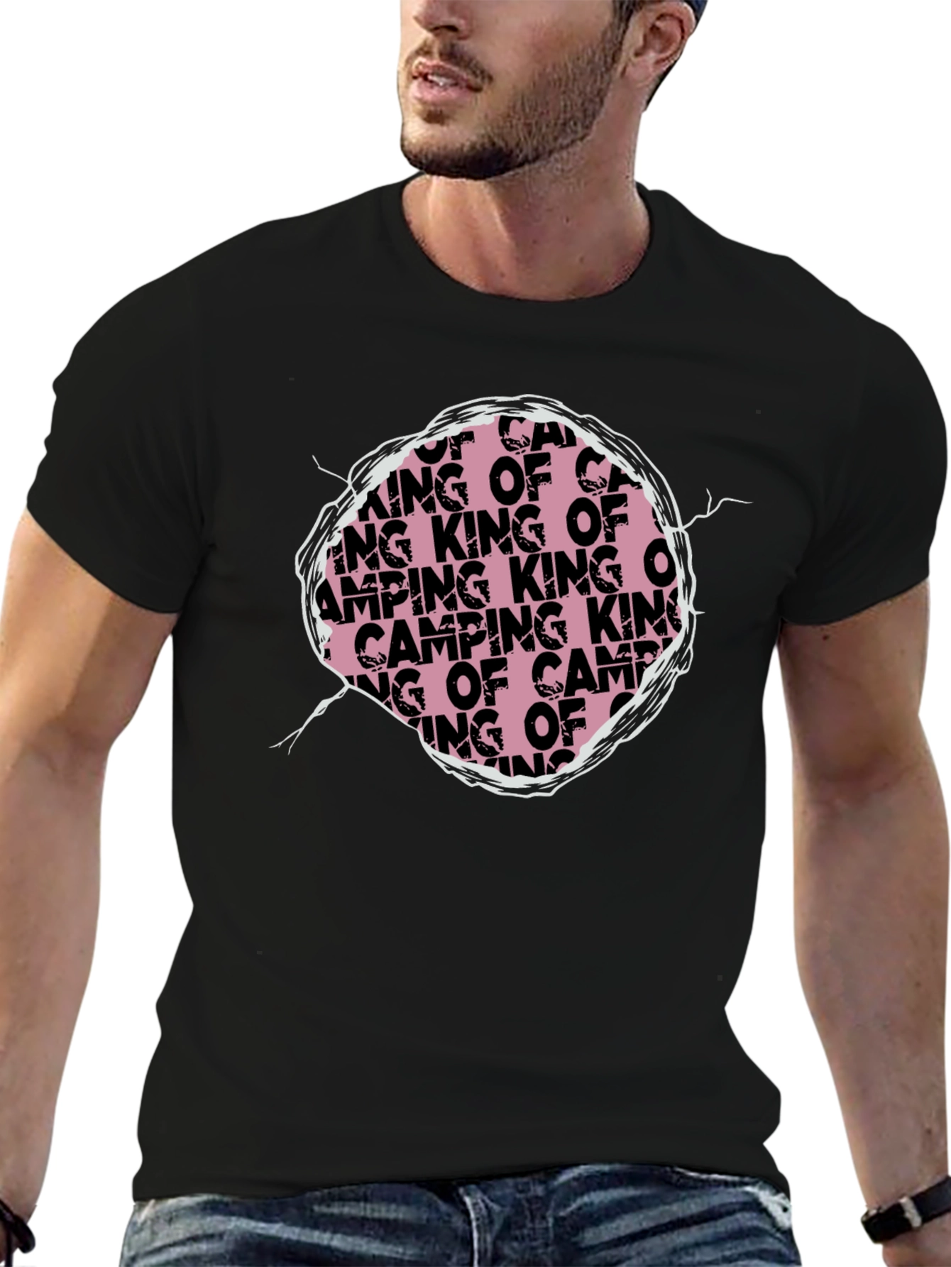 King of Camping Graphic T-Shirt - Black Crew Neck