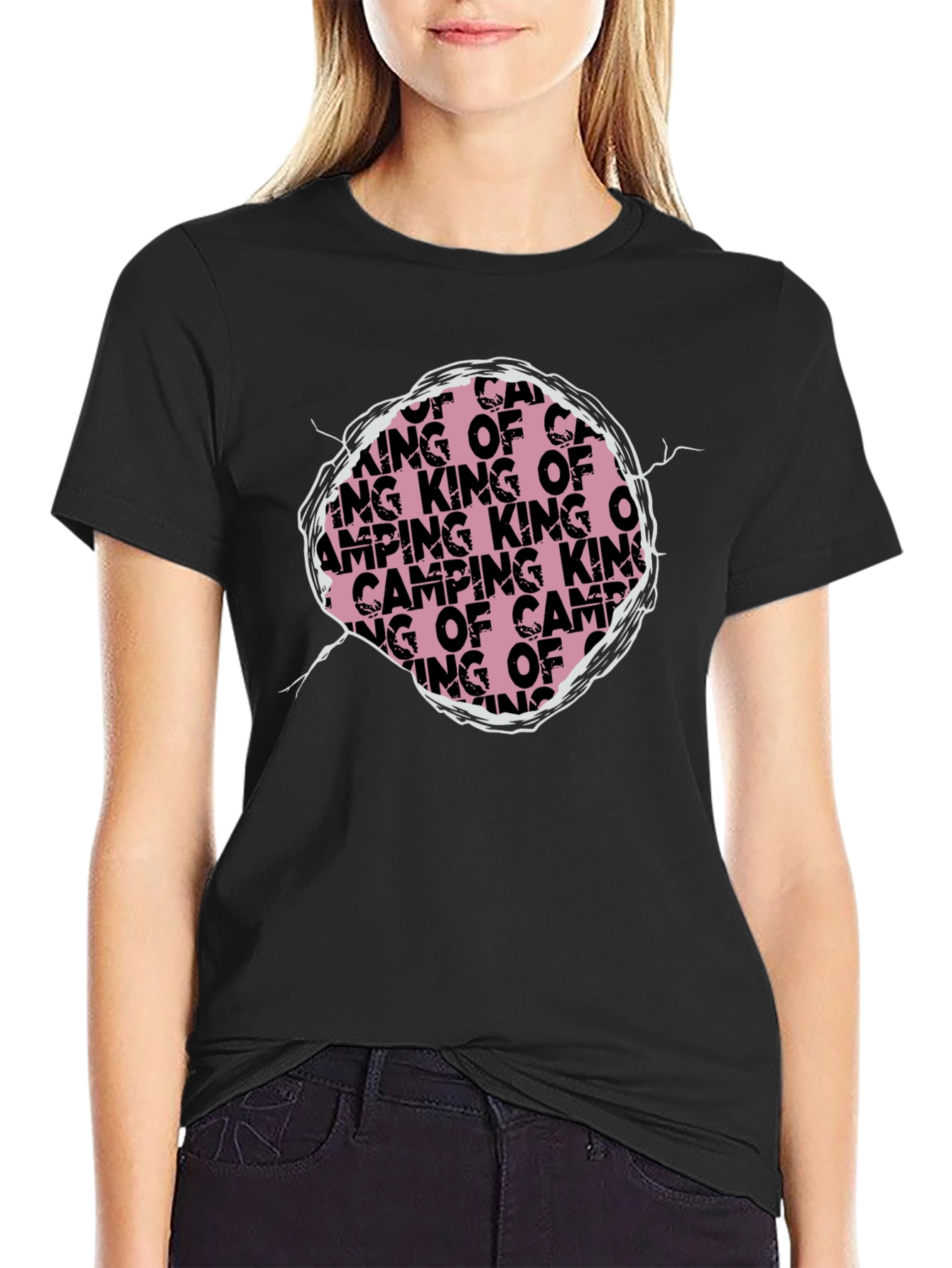 King of Camping Graphic T-Shirt - Black Crew Neck