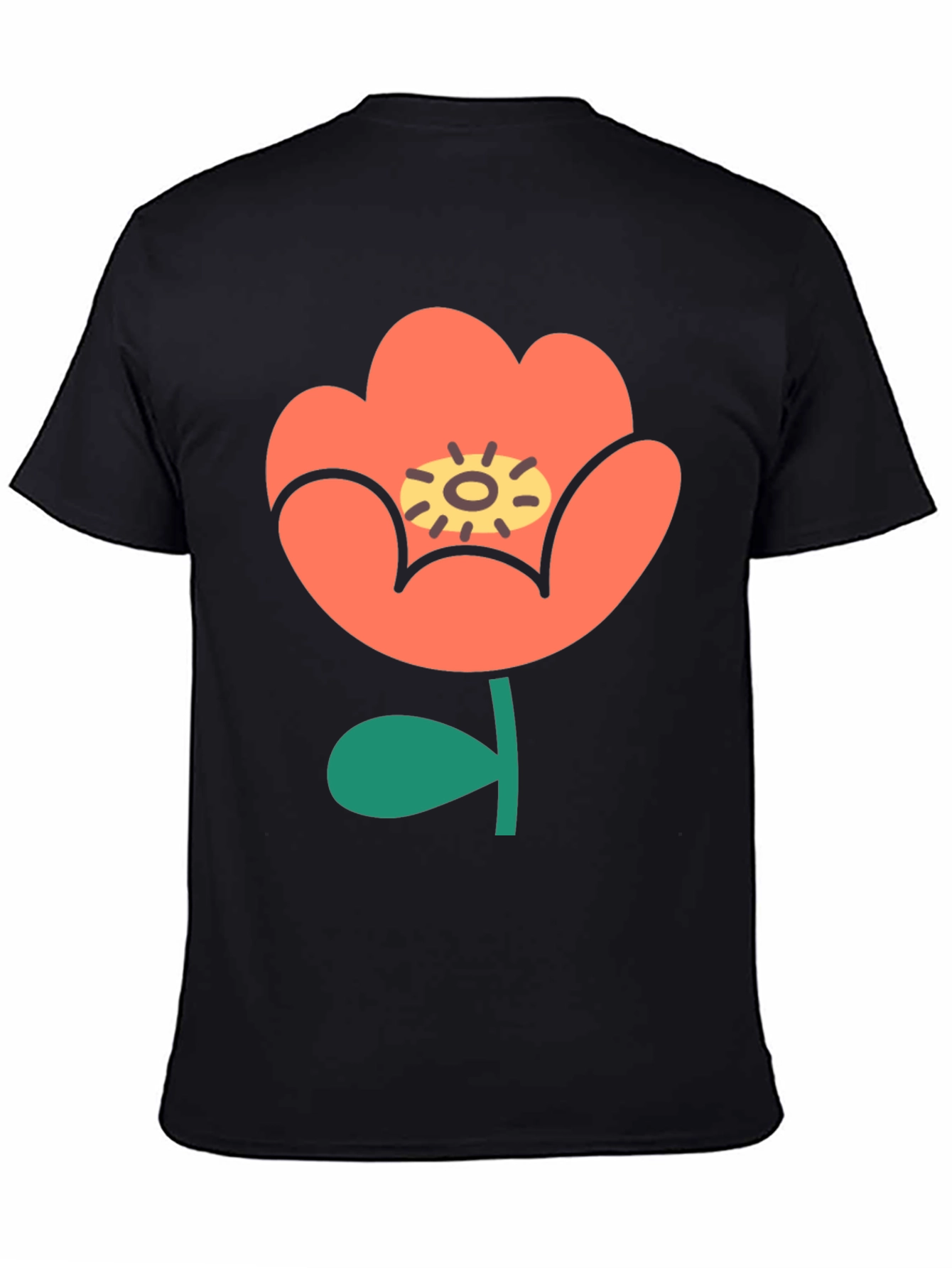 Black T-Shirt with Retro Floral Design